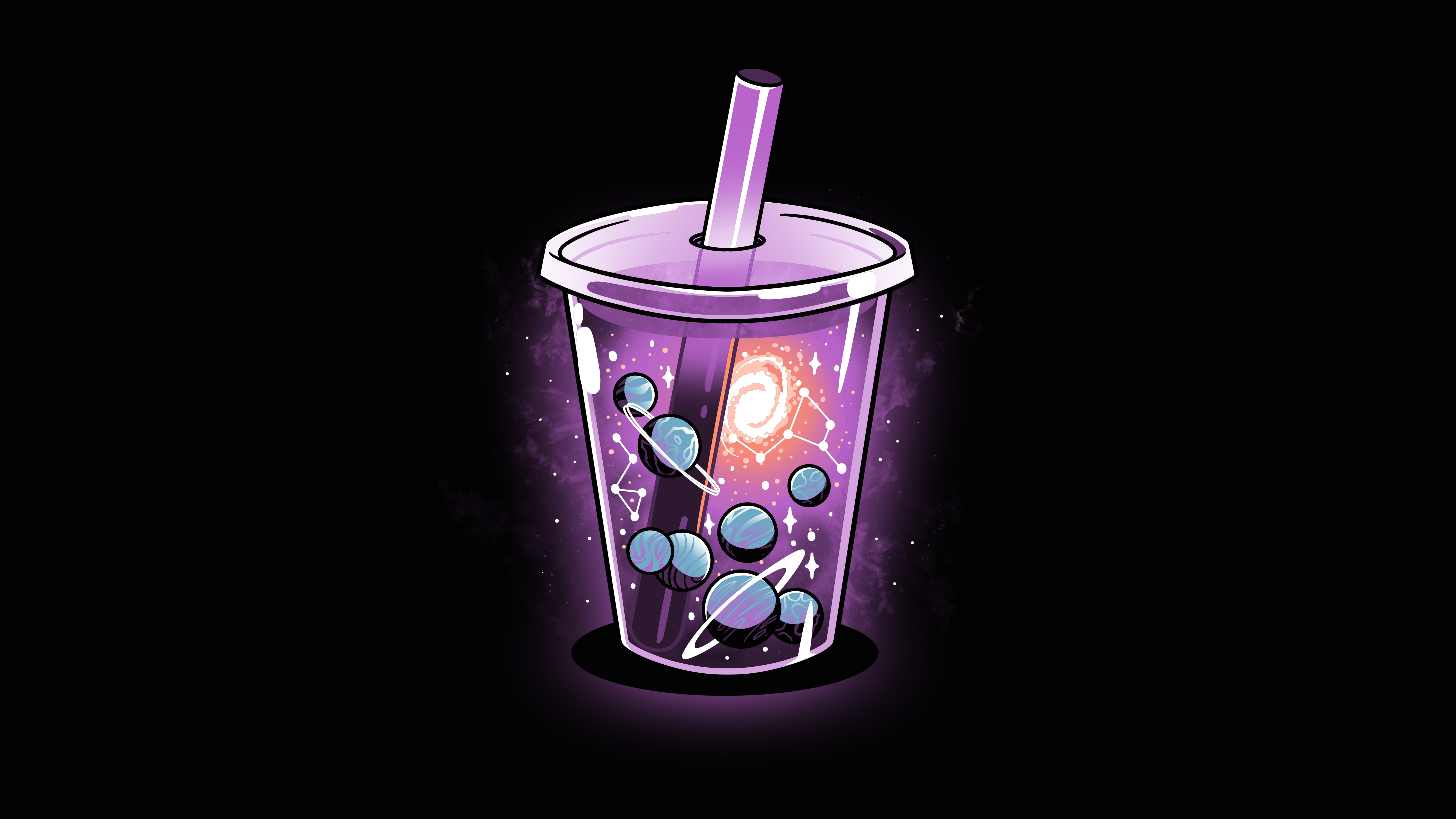 Bubble tea Wallpaper 4K, Planets, Black