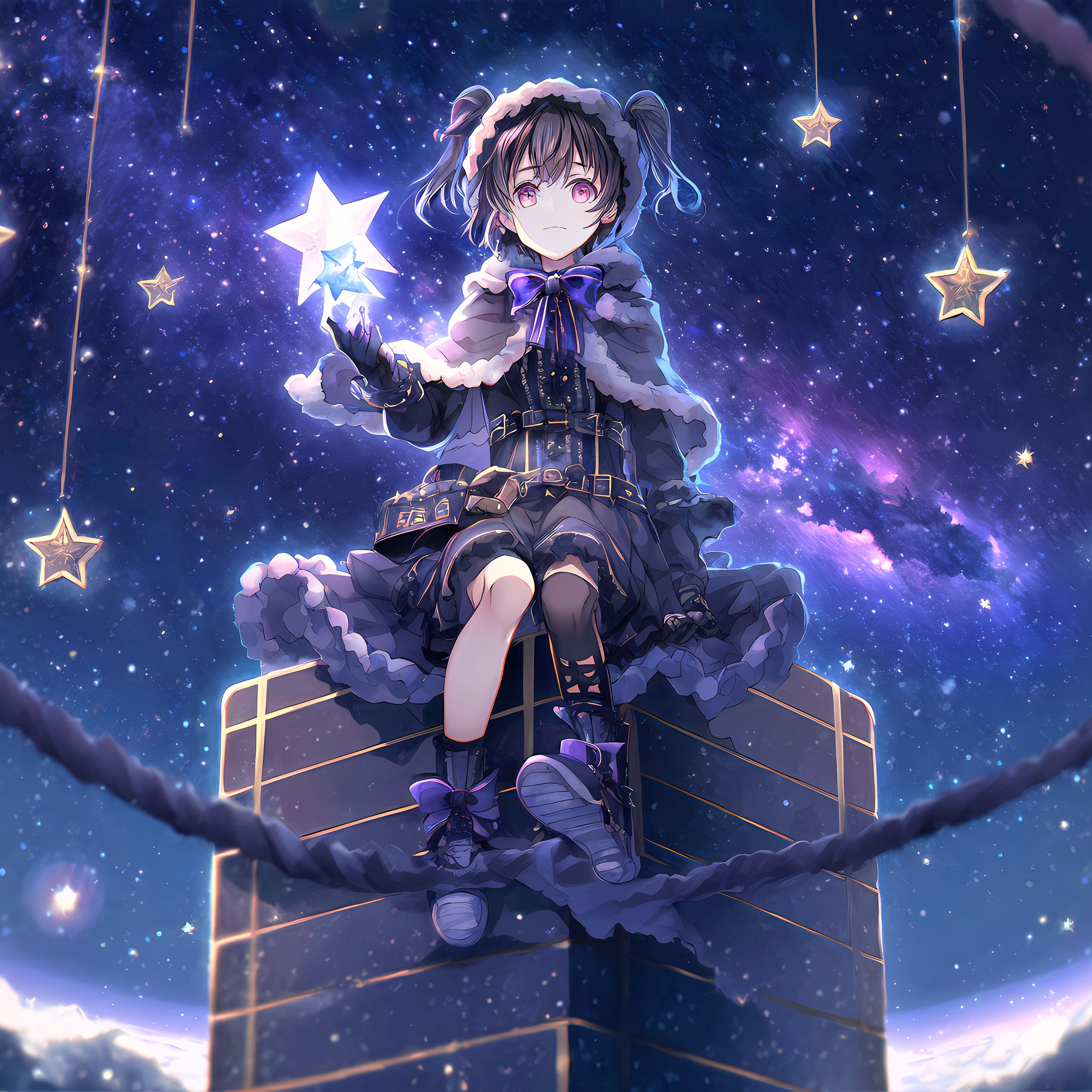Anime girl Wallpaper 4K, Stars, Surreal