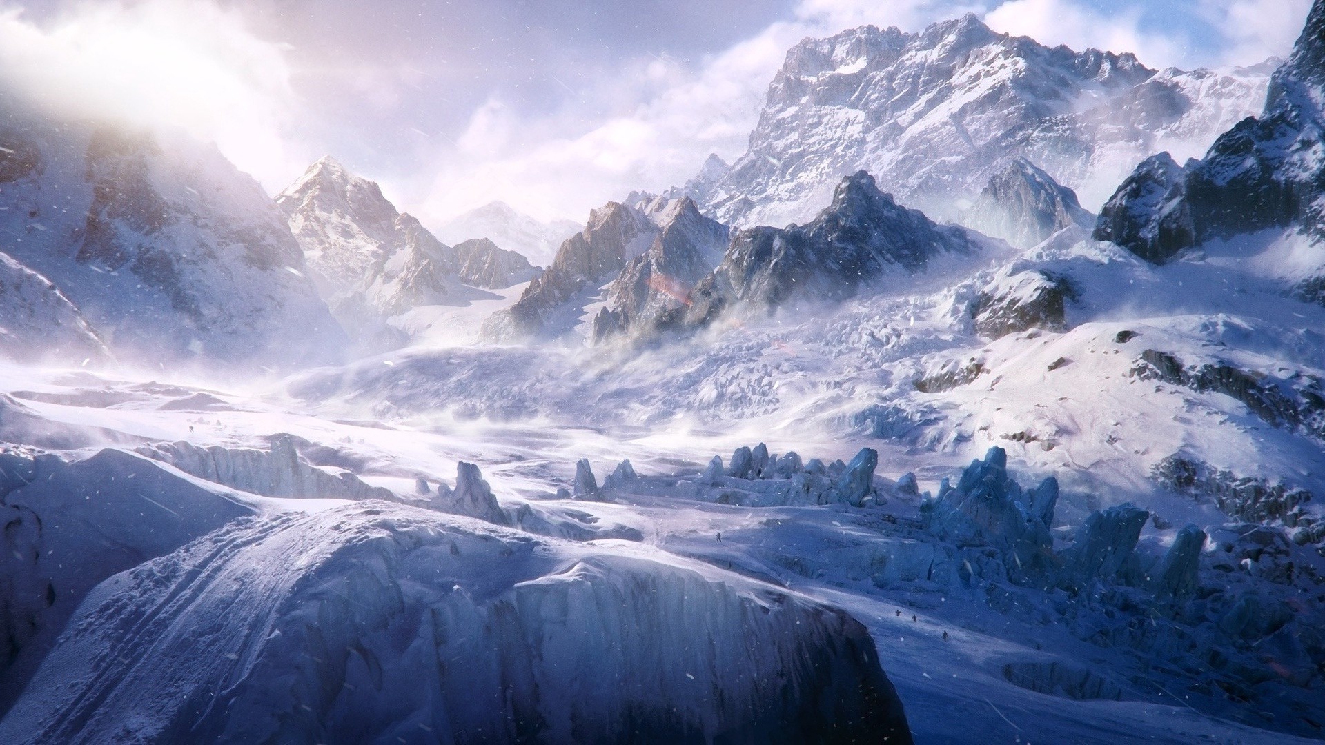 Peaks, snowy, mountains, cold, blizzard