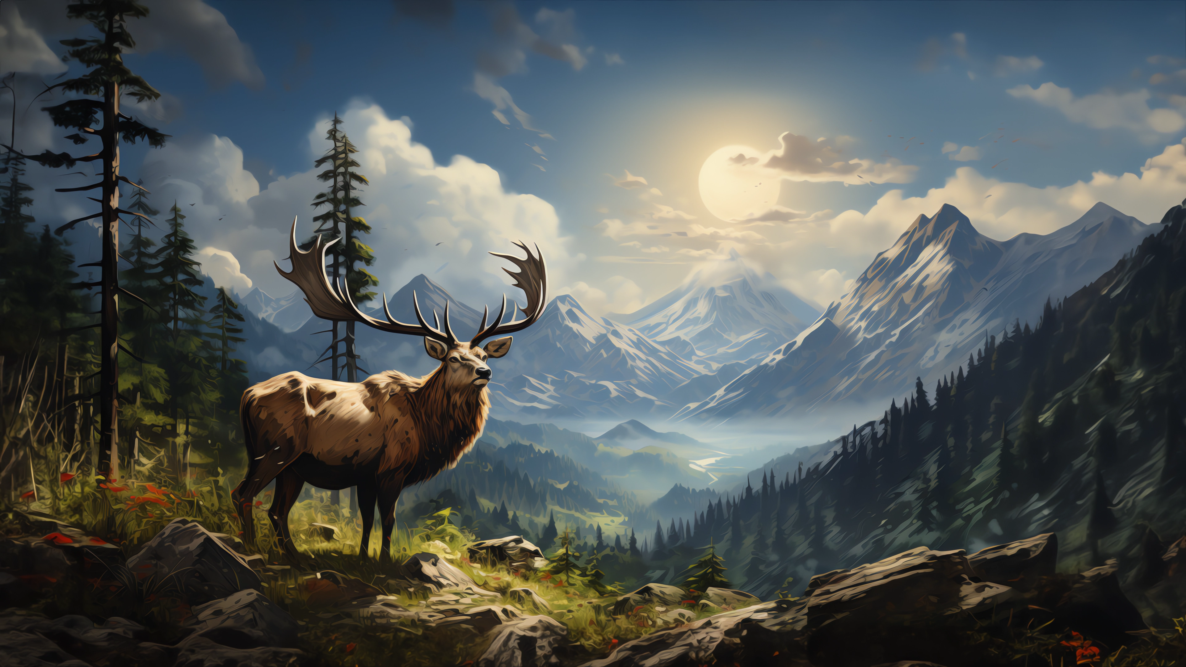WALLPAPER 4K DEER AT NATURE