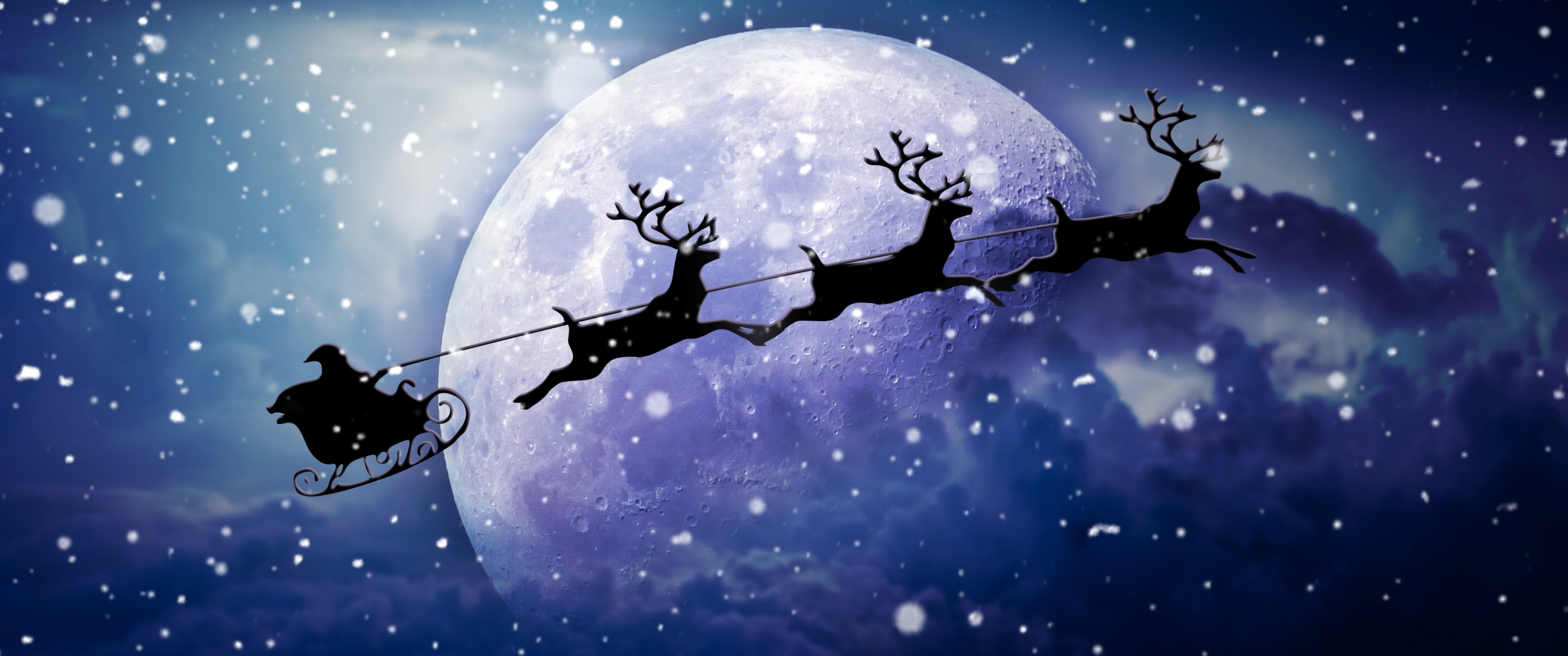 Santa Claus chariot Wallpaper 4K, Moon