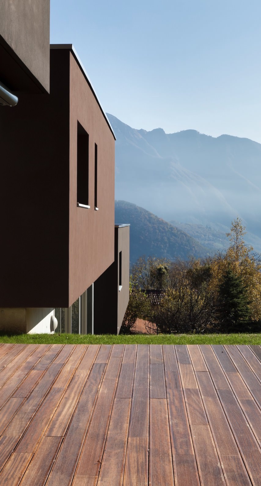 Landscape brown house terrace green