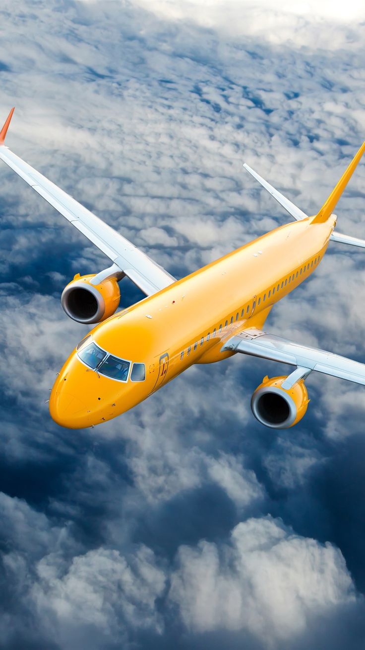 4k, yellow plane, sky, clouds, private