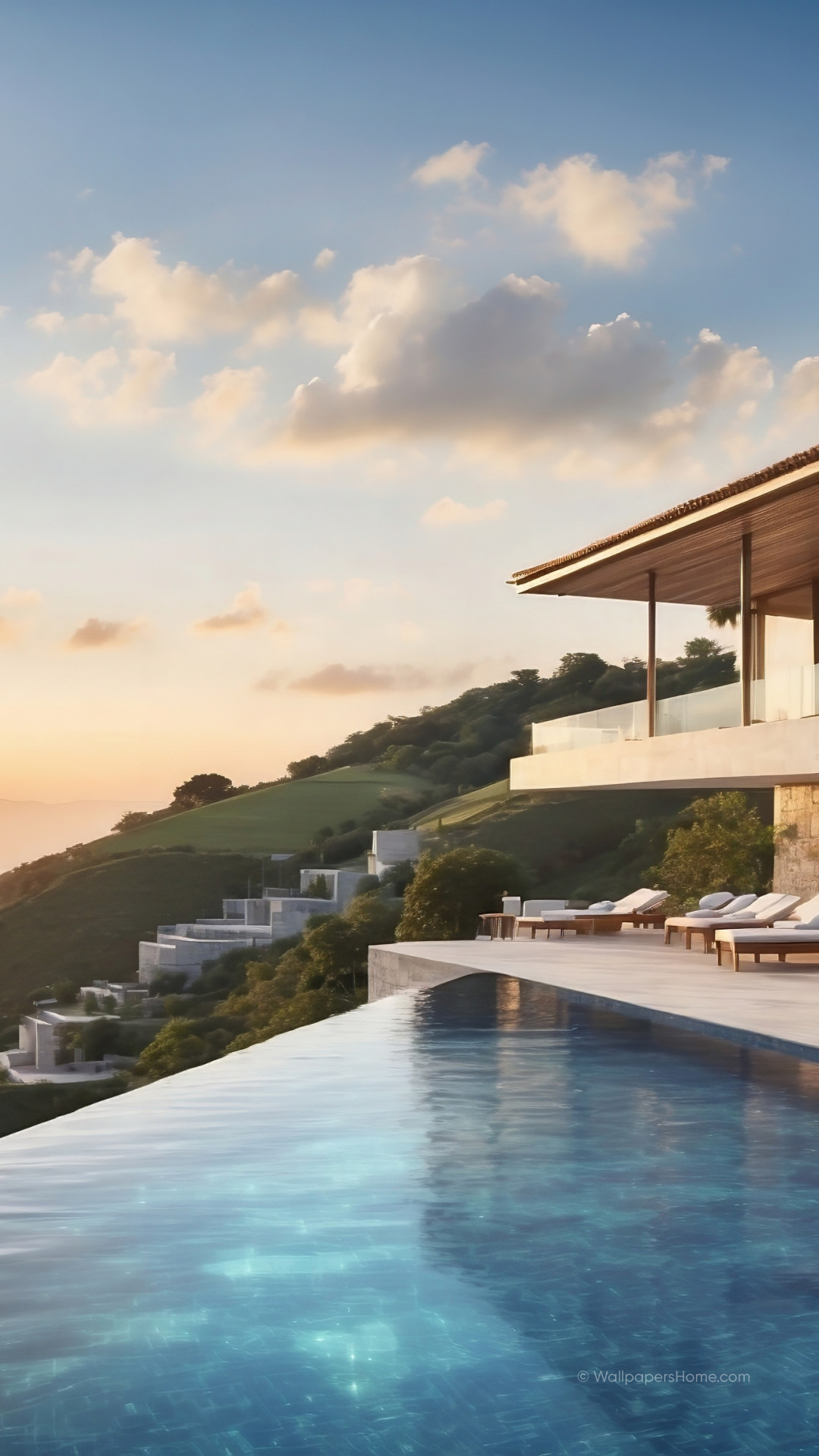 pool, sunset, sea, Architecture