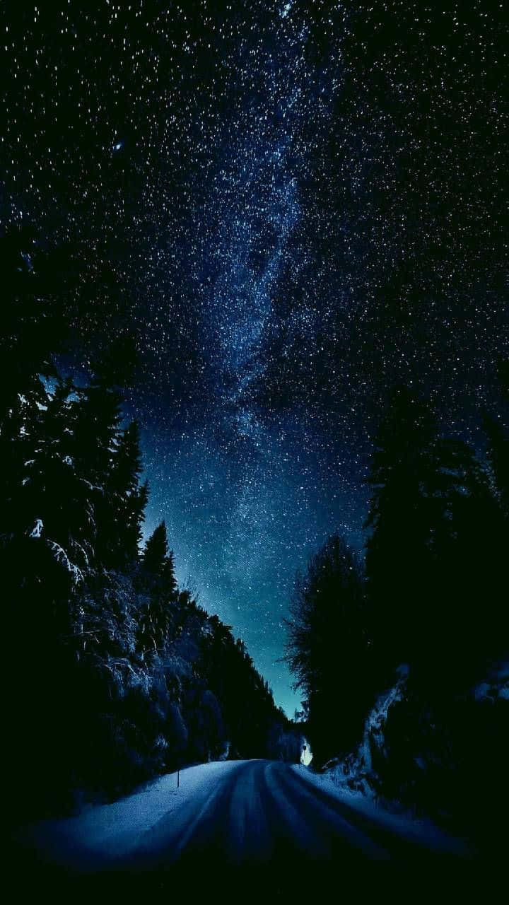 Download Dark Blue Star Winter Road Wallpaper