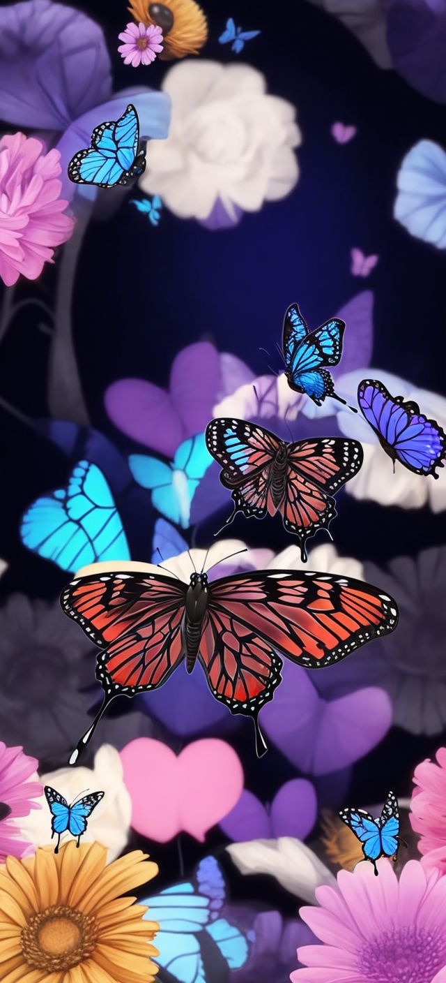 Blue and Rad Butterfly Wallpaper