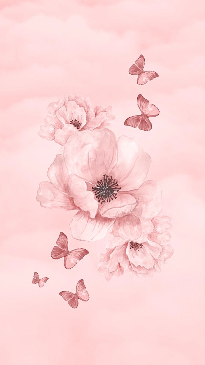 Pink flowers wallpaper, Butterfly
