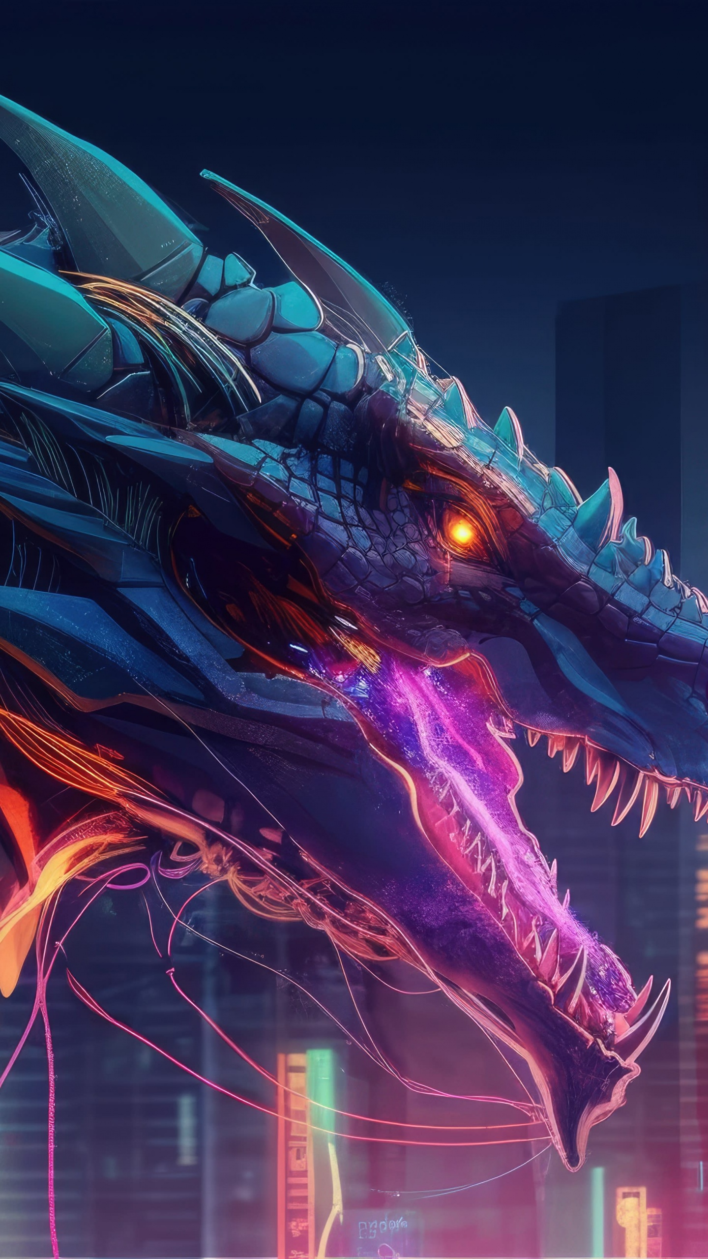 Neon Dragon Midjourney AI art 5K Wallpaper
