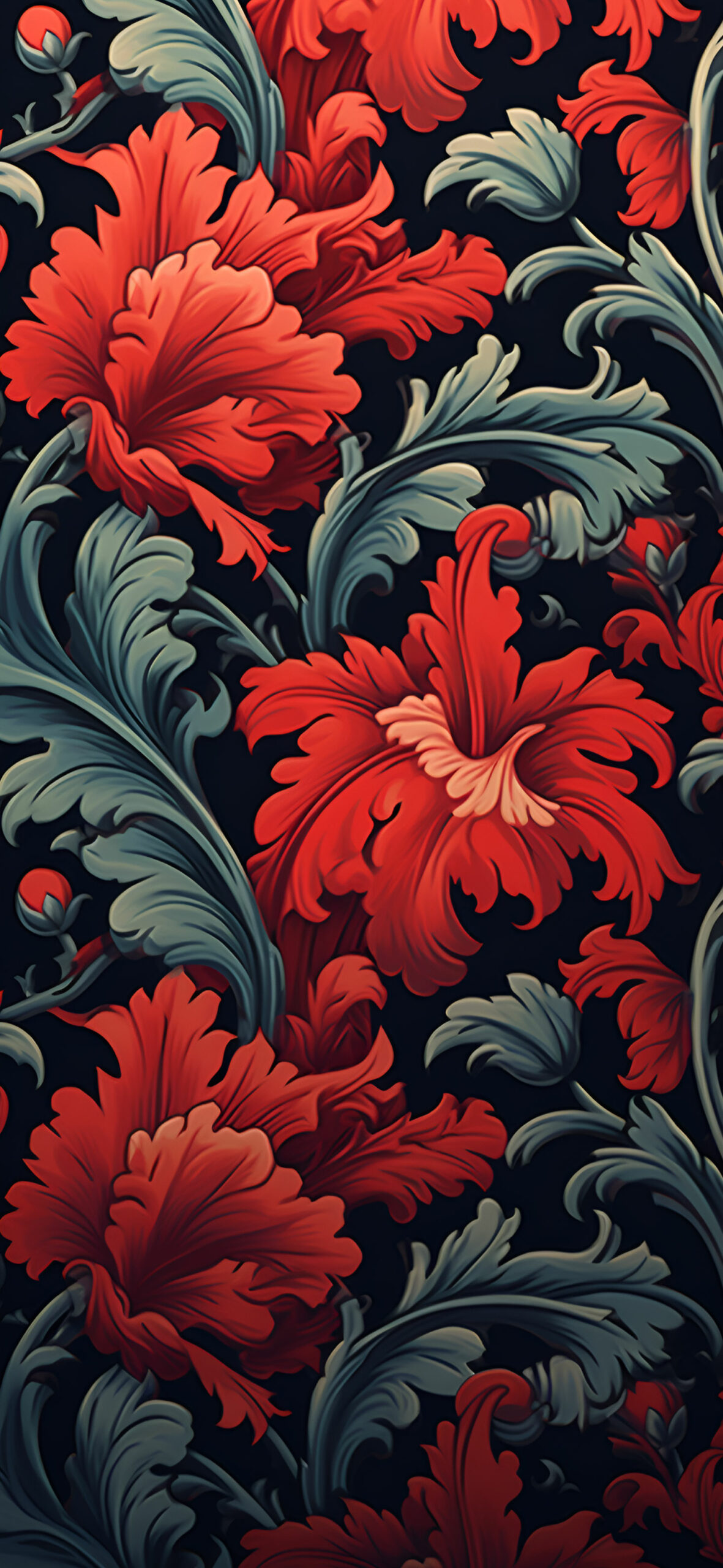 Large Red Flowers Vintage Wallpaper