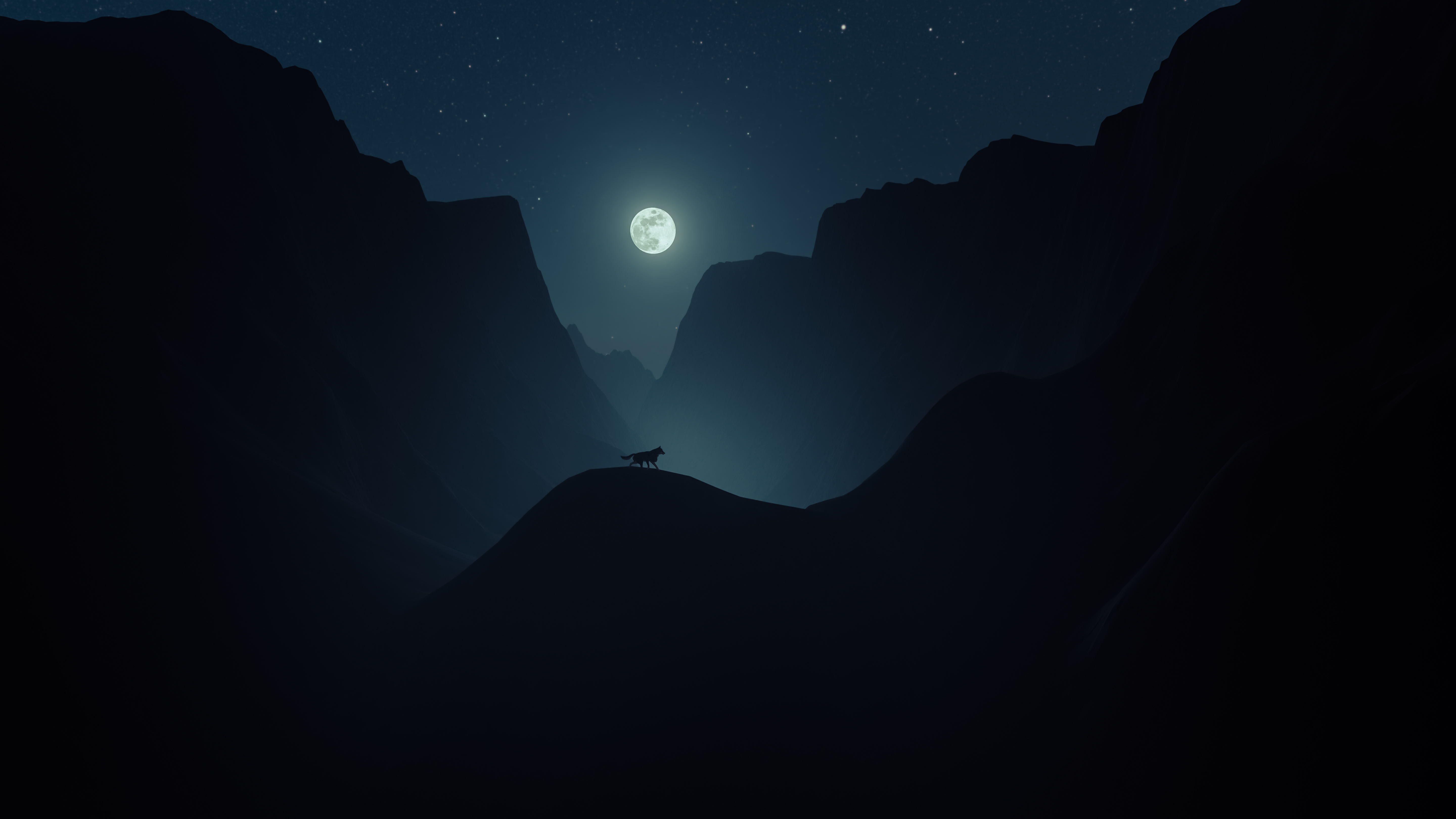 Moon Wallpaper 4K, Mountains, Night, Wolf
