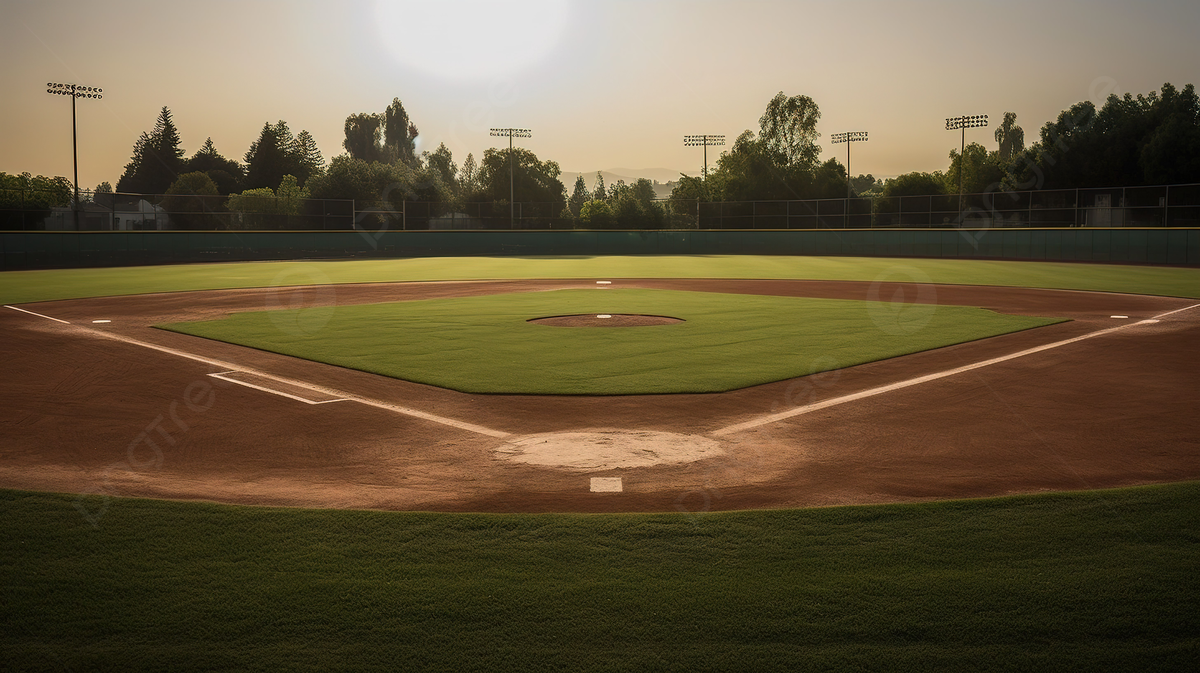 An Image Of A Baseball Field At Sunset