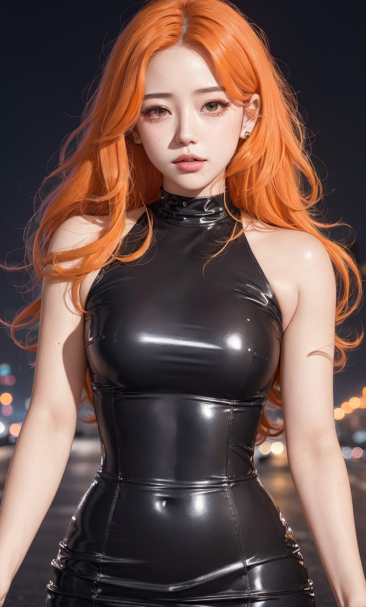 Orange Hair Black Latex