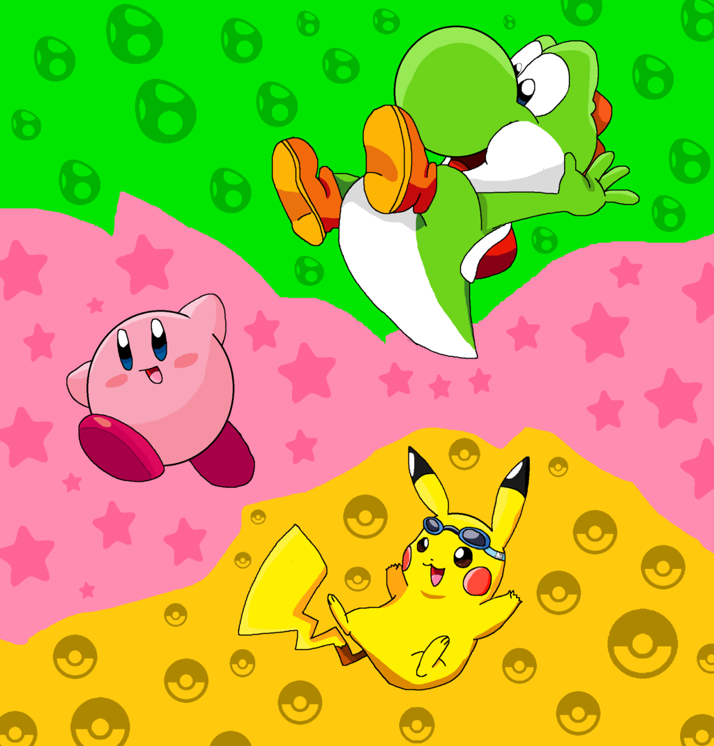 Yoshi. Pikachu, Kirby, Yoshi