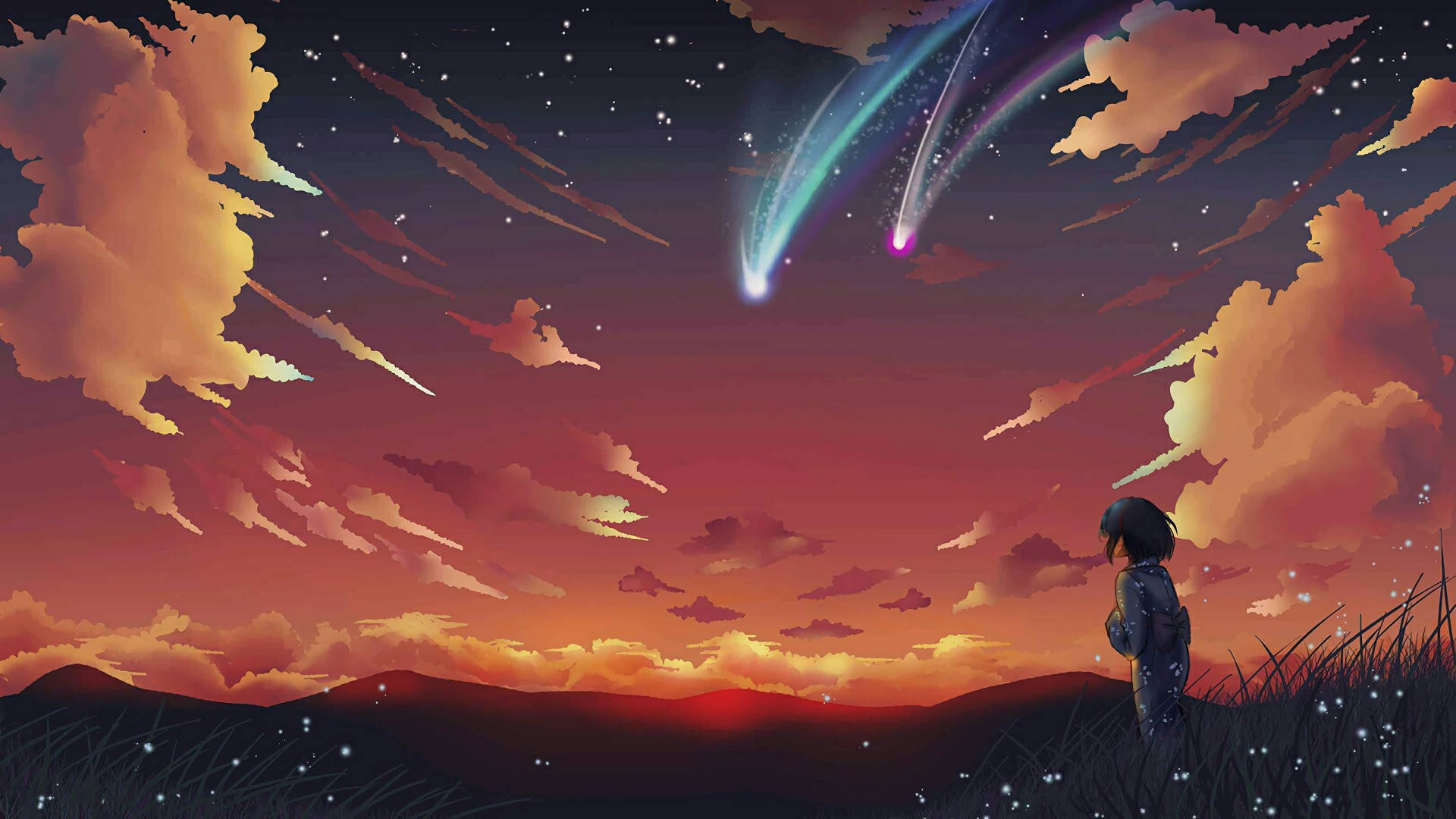 Download Anime Landscape Shooting Stars