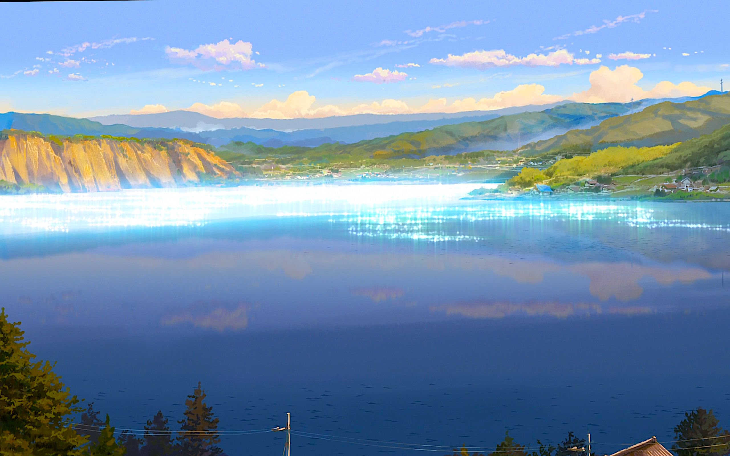 HD desktop wallpaper: Anime, Lake, Town