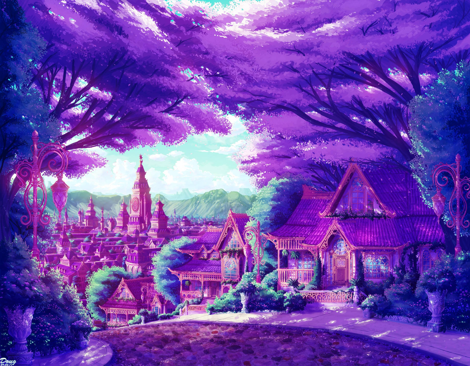 Download free Purple Anime City Artwork