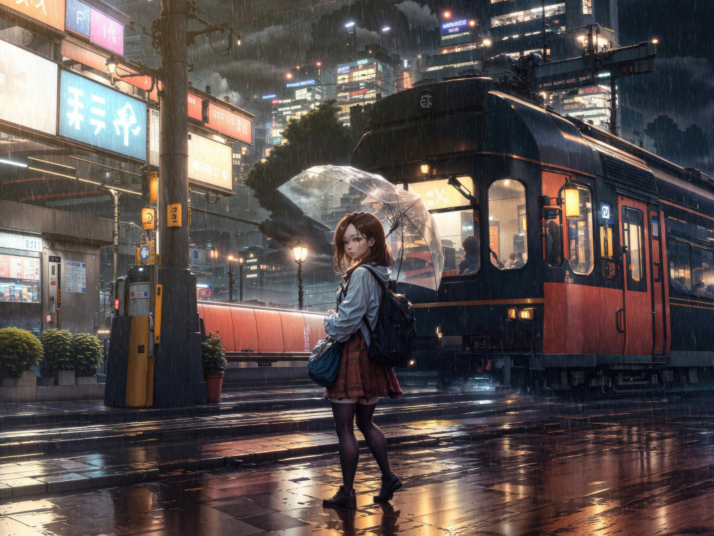 Wallpaper rainy day, anime girl