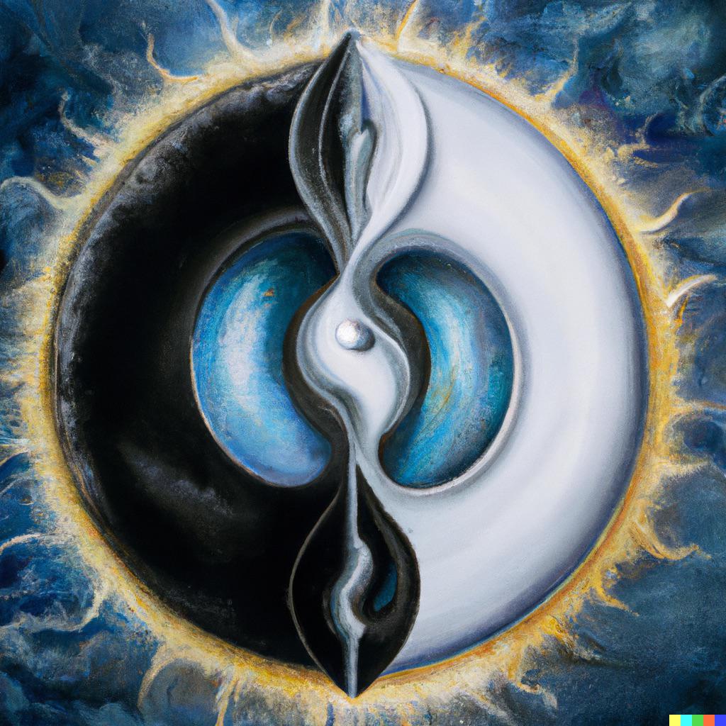 Yin Yang symbol, angels and demons, sun