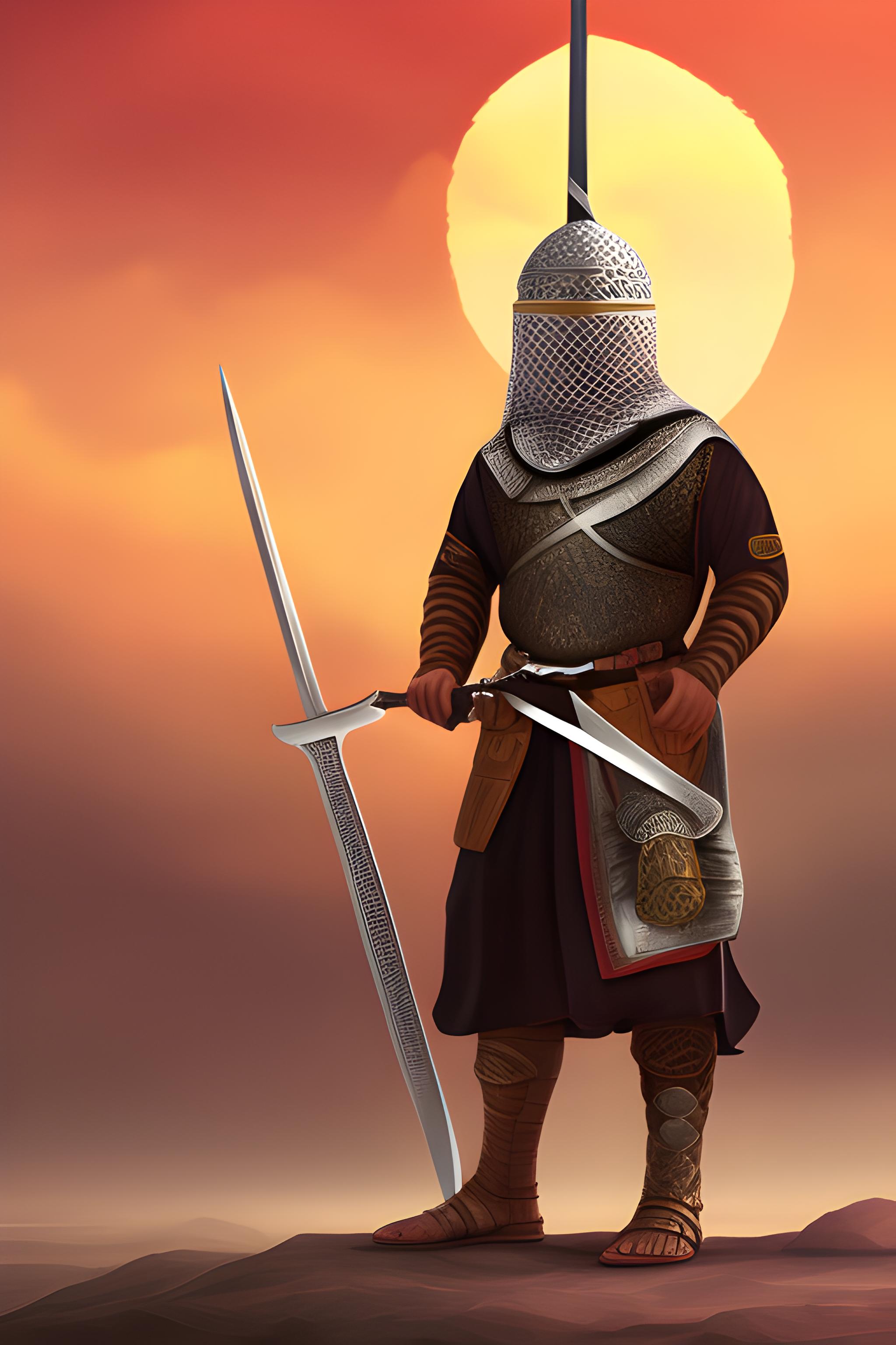 A muslim warrior with a sword in a war