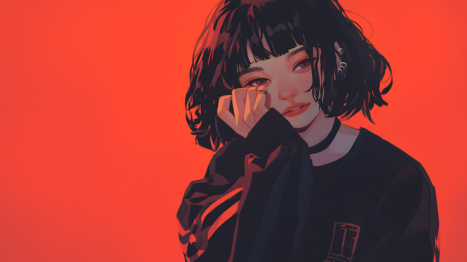 Emo Aesthetic Girl Red Desktop