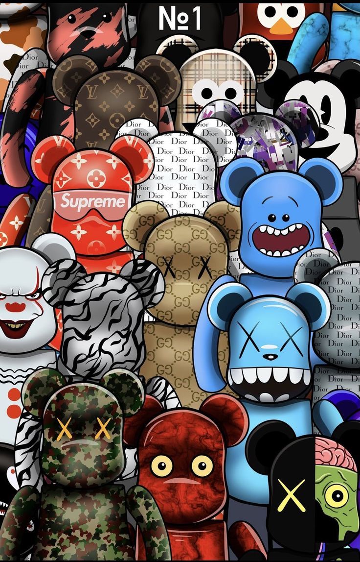Bear Collage 'Brands' Poster. Wallpaper hypebeast, Wallpaper kartun, Seni jepang