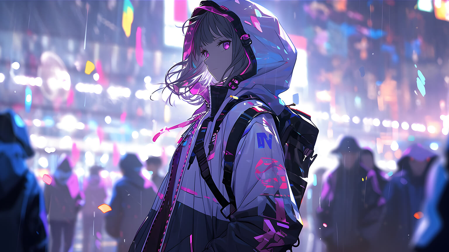 Anime Girl Pink Eyes City Desktop
