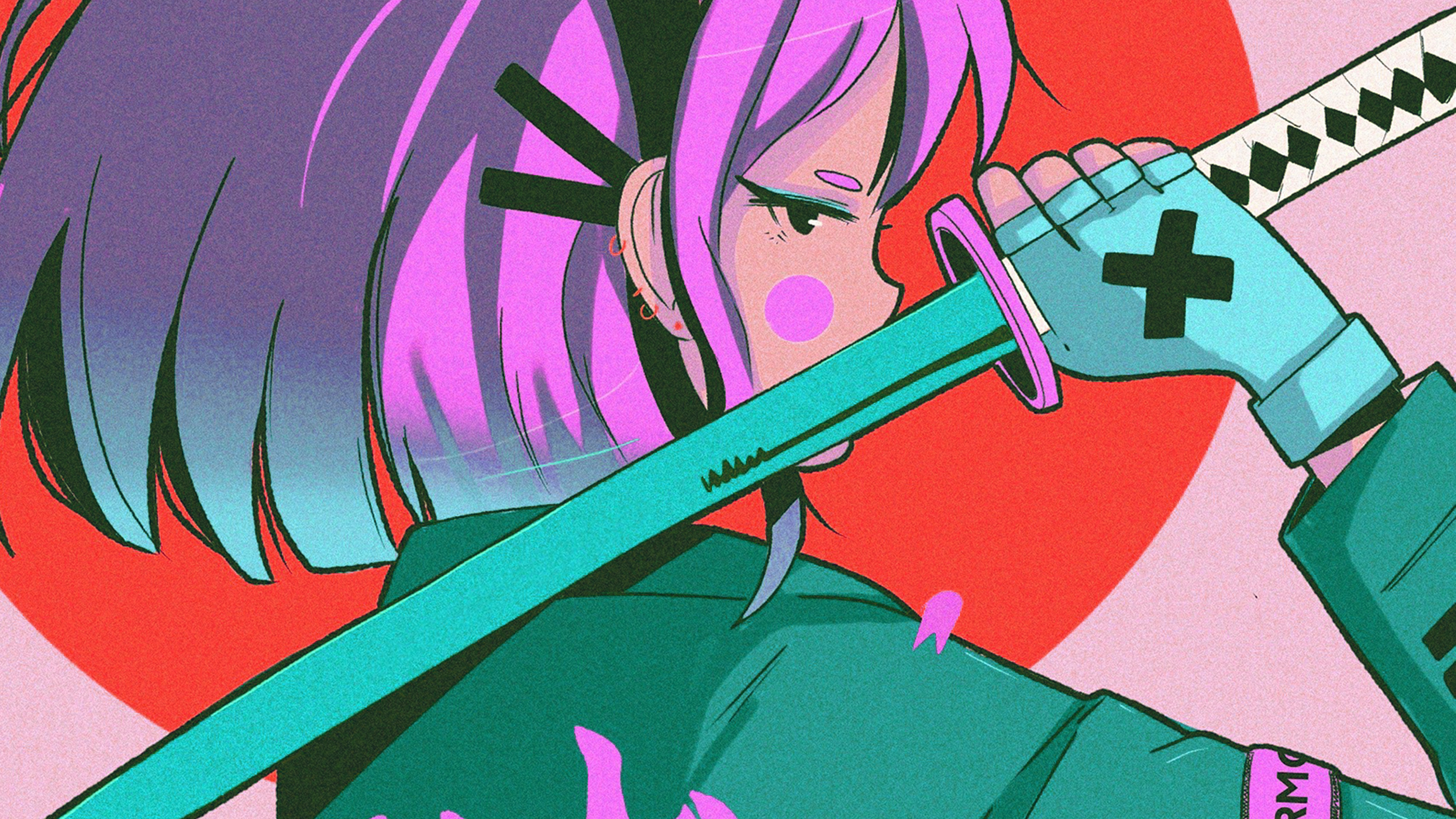 Art Japan Girl Illust Sword Red