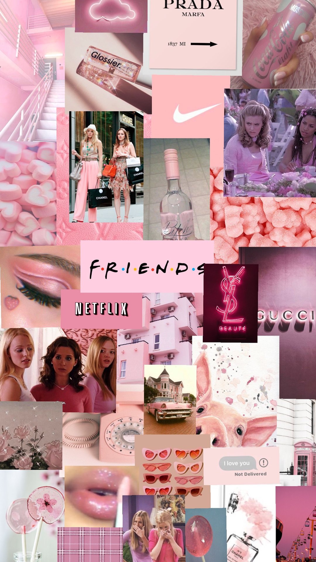 Girly pink collage wallpaper. iPhone