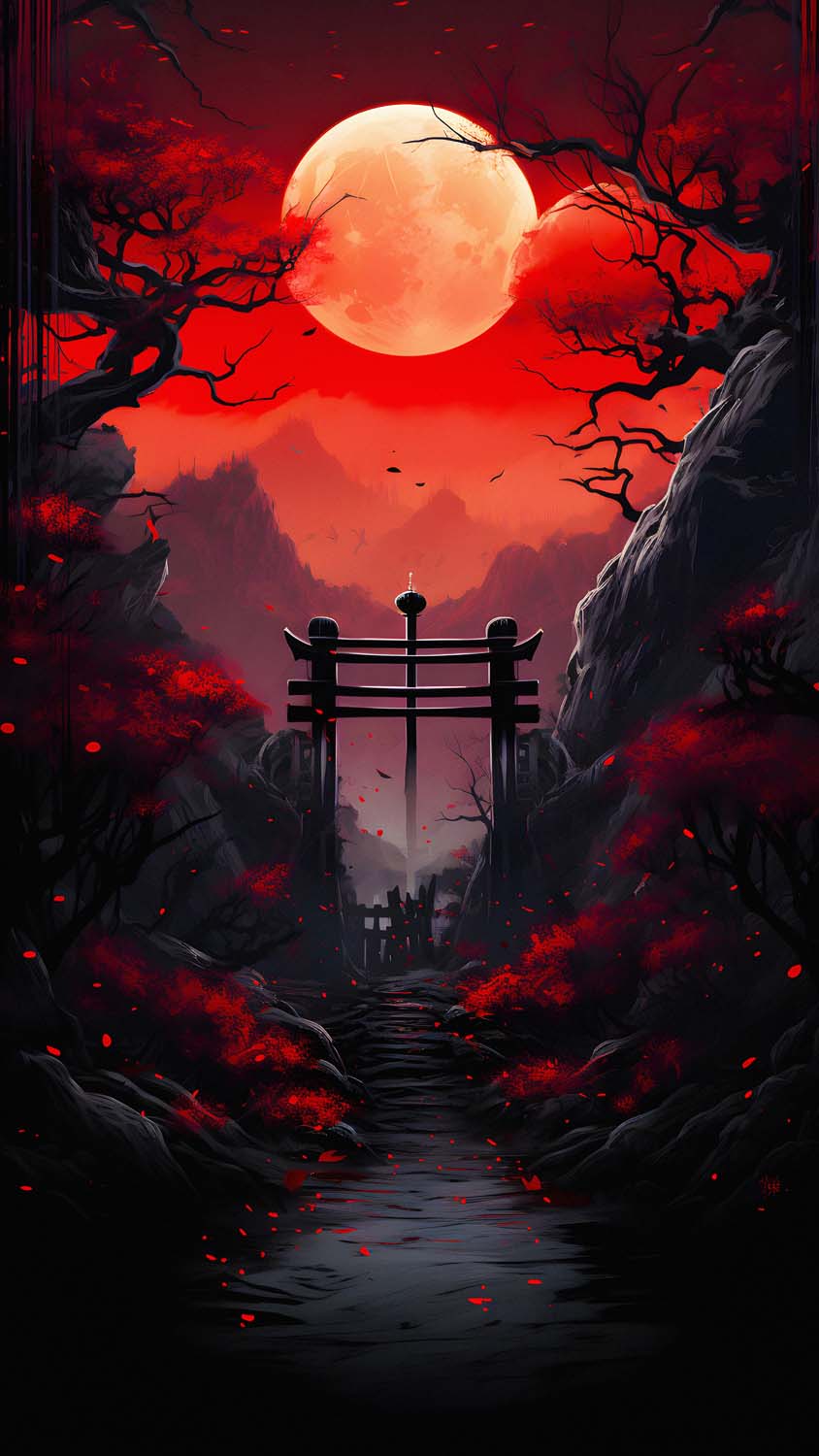 Red Moon Torii iPhone Wallpaper 4K