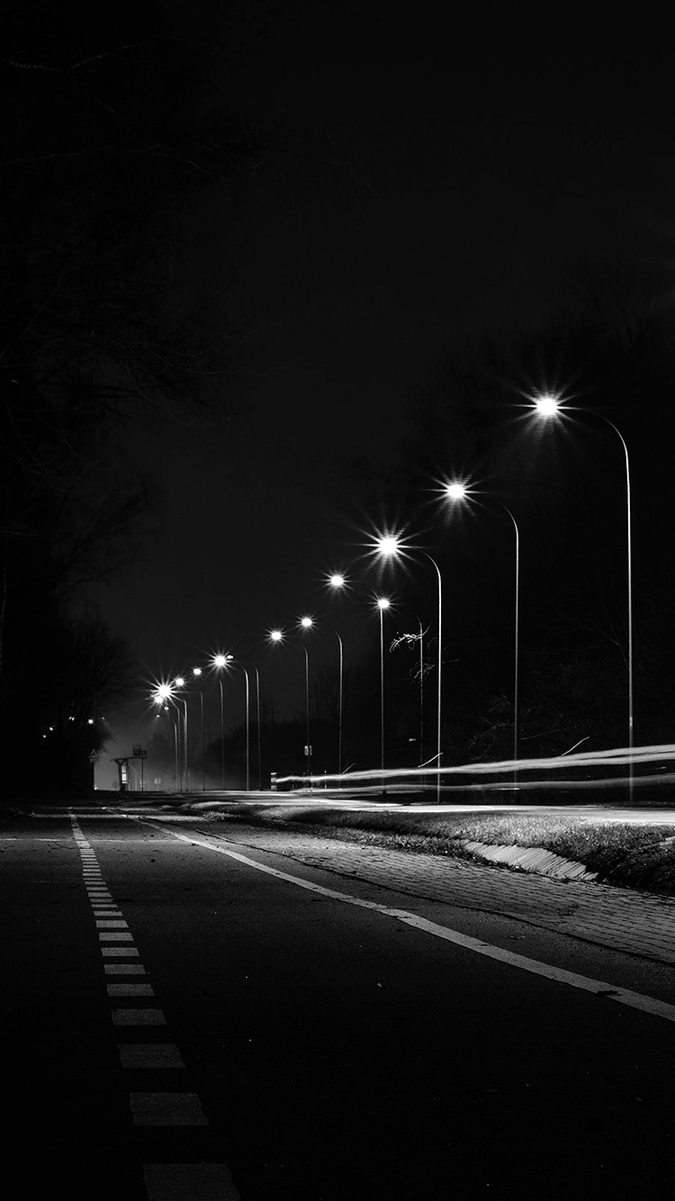 Street Lights Dark Night Car City Bw