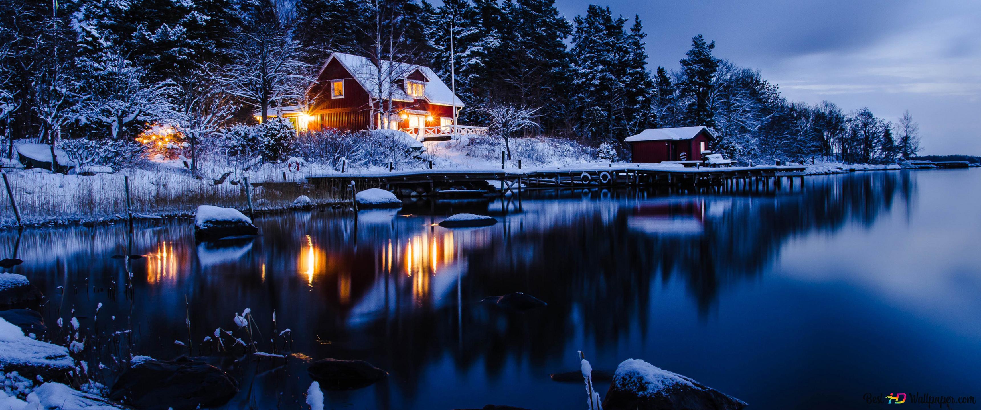 winter night 3440x1440 Wallpaper