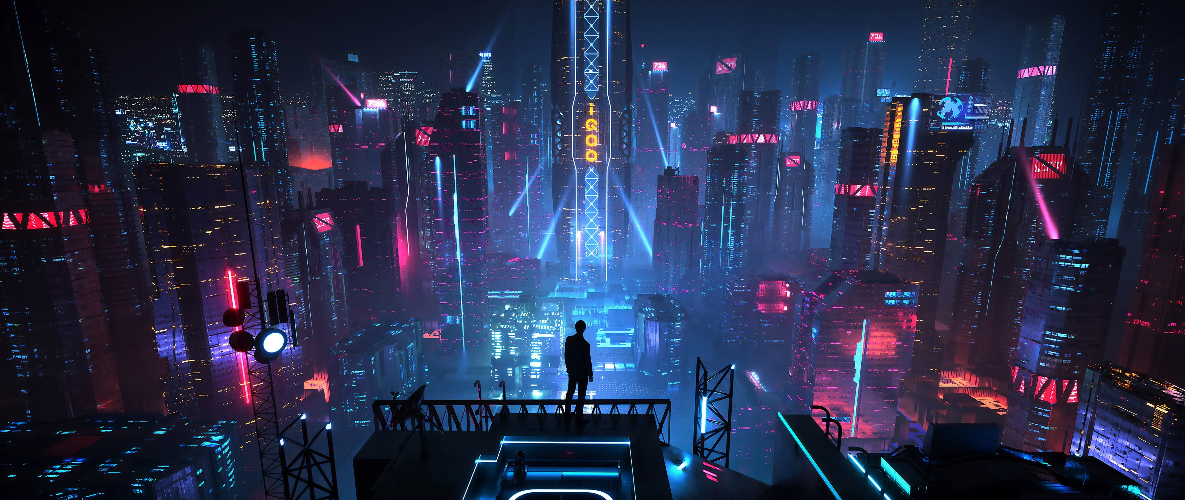 Blue Cyberpunk City [3840x1620], r