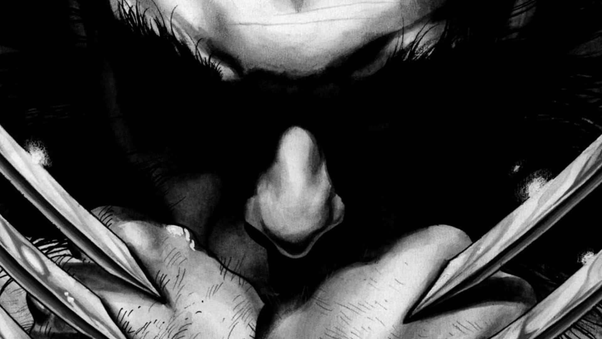 Download wolverine's claws are shown in black and white