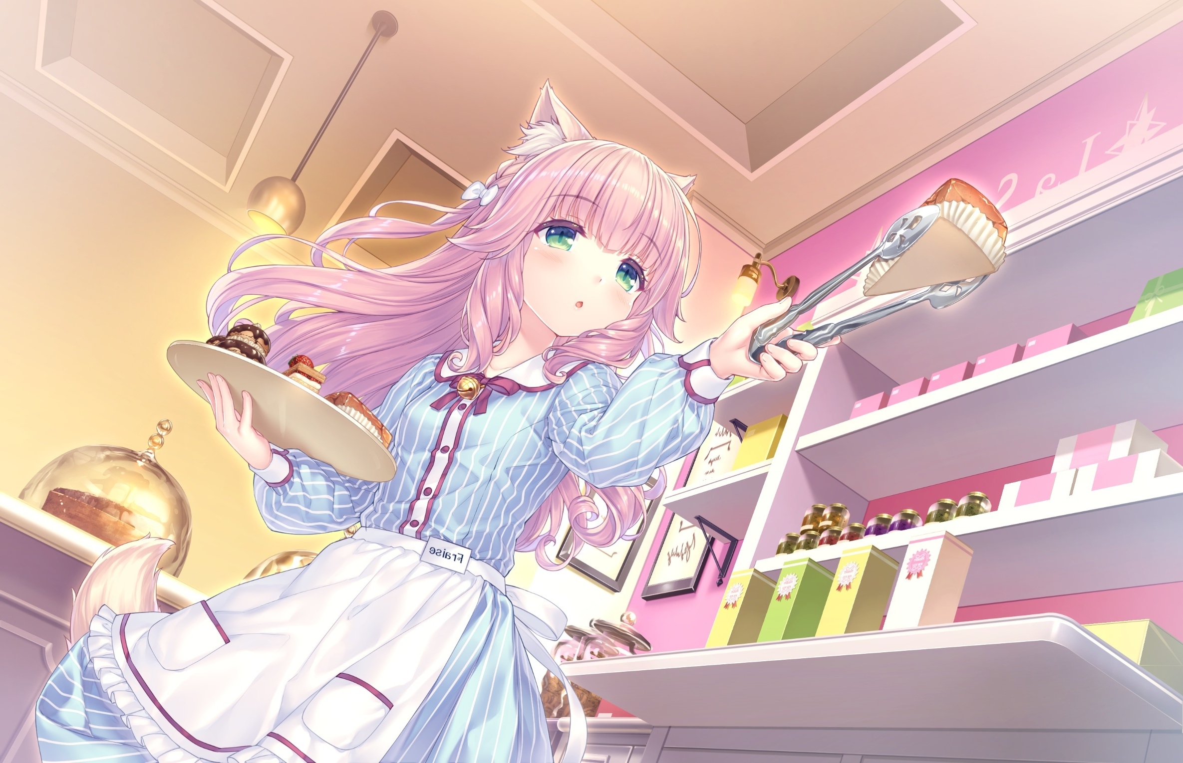 Wallpaper Pink Hair, Nekopara, Maid