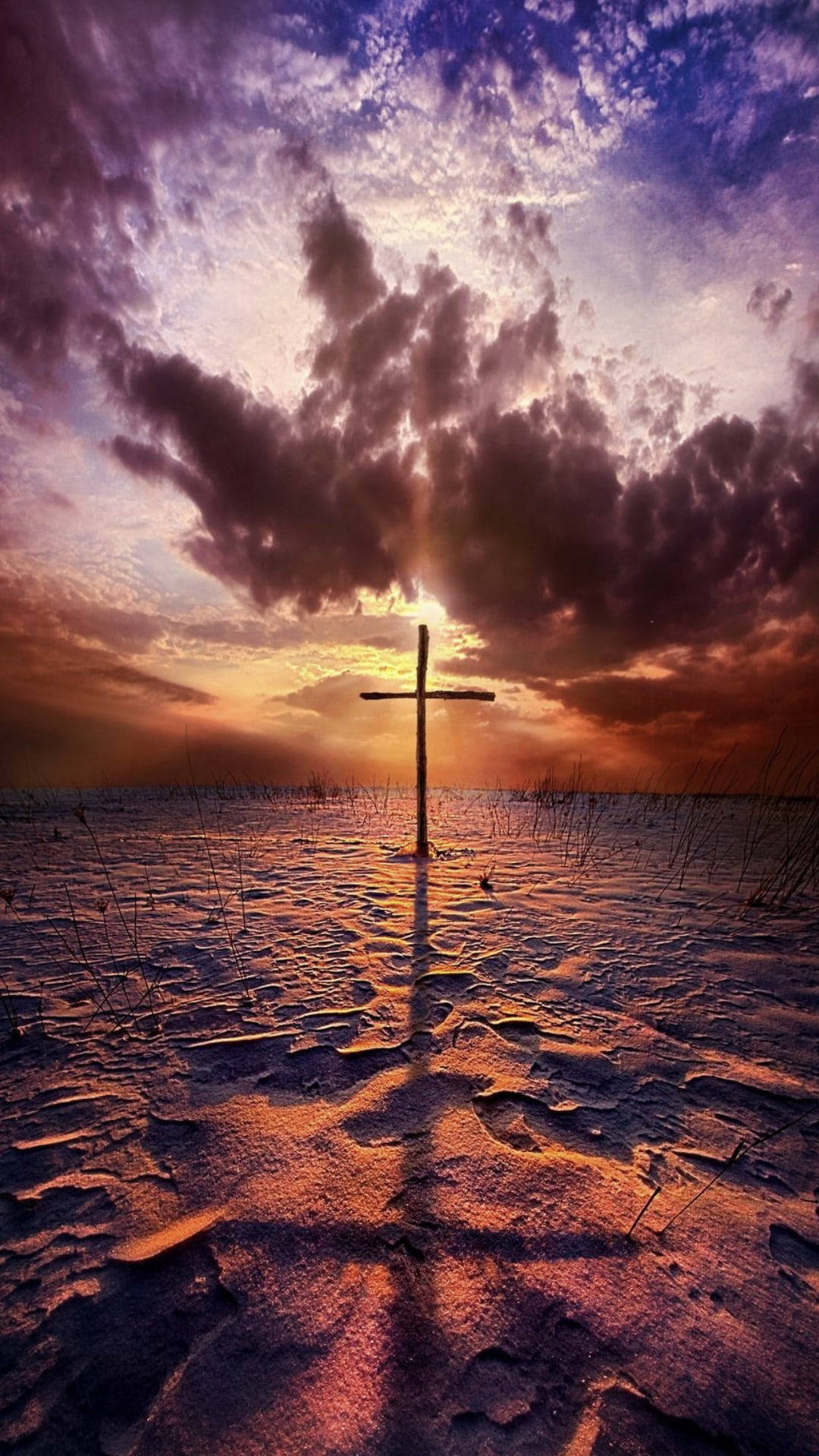 Download Jesus Cross In Sand Wallpaper