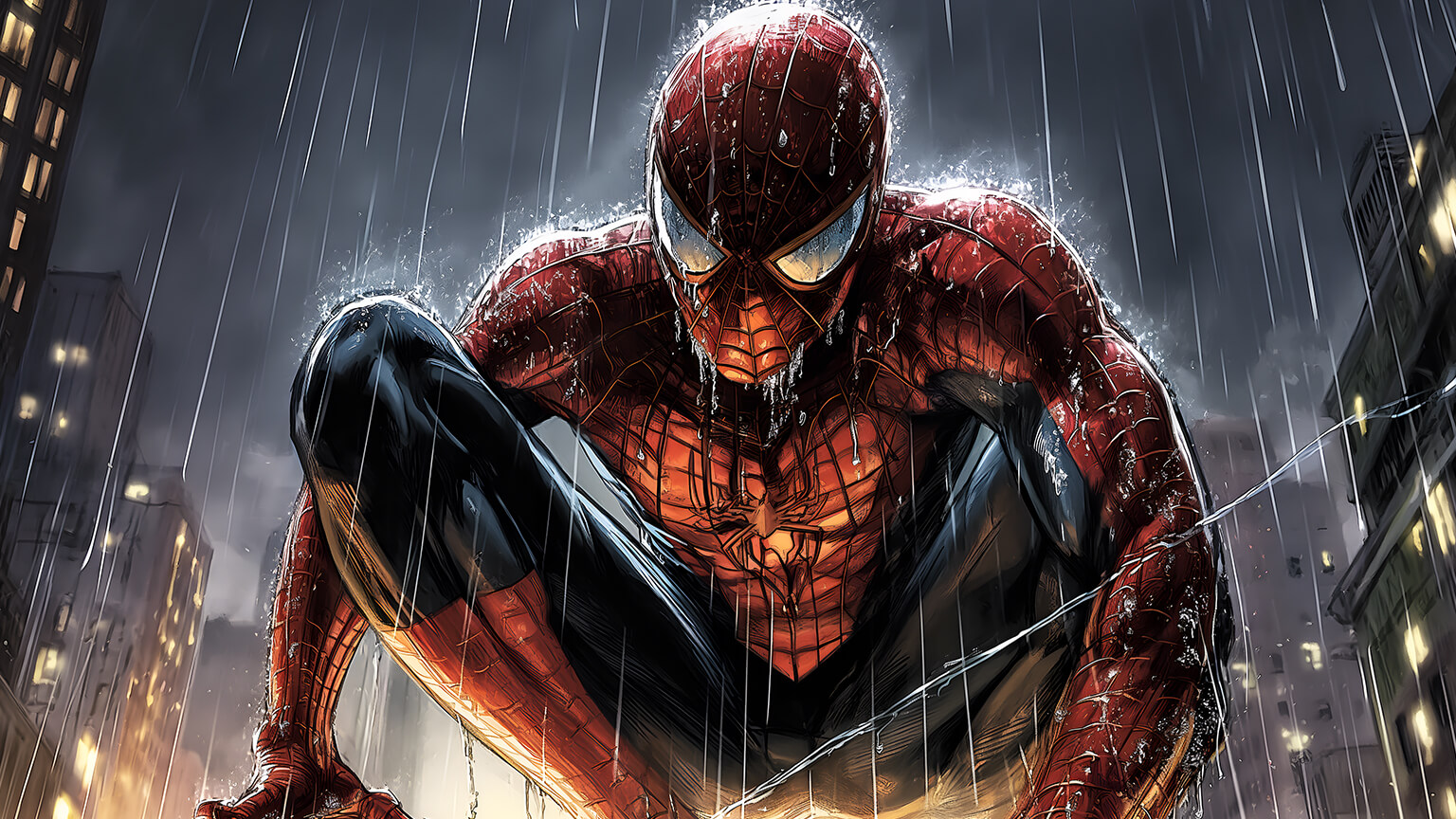 Spider Man In Rain Desktop Wallpaper