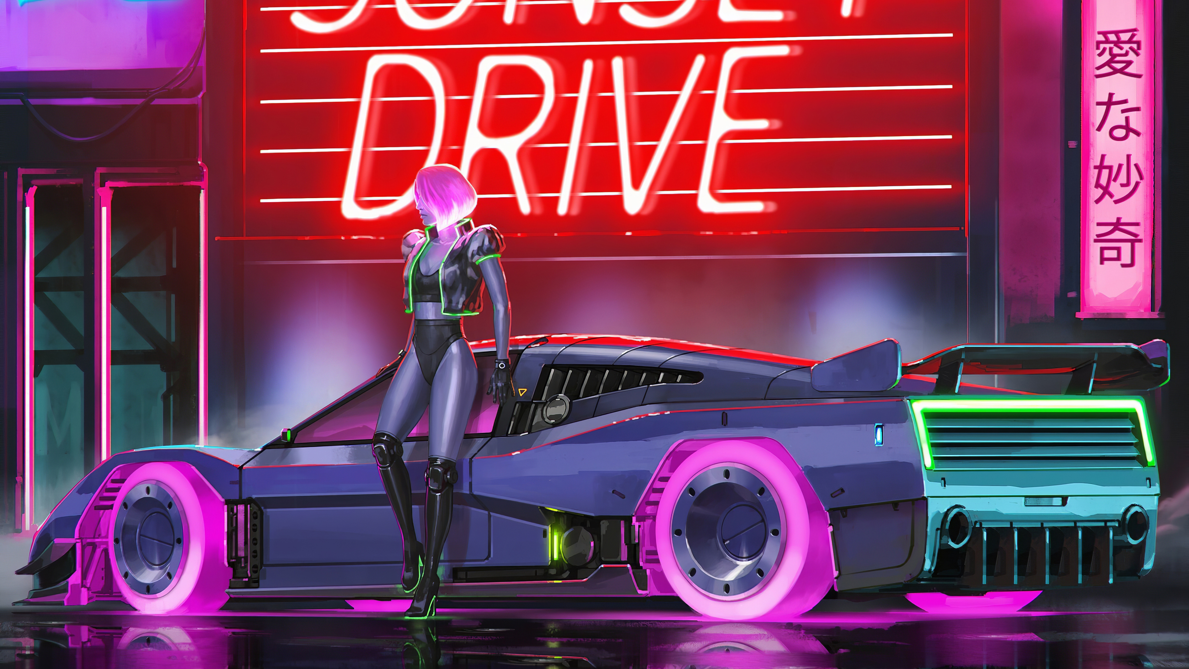 Sunset Drive Synthwave 4k Wallpaper, HD