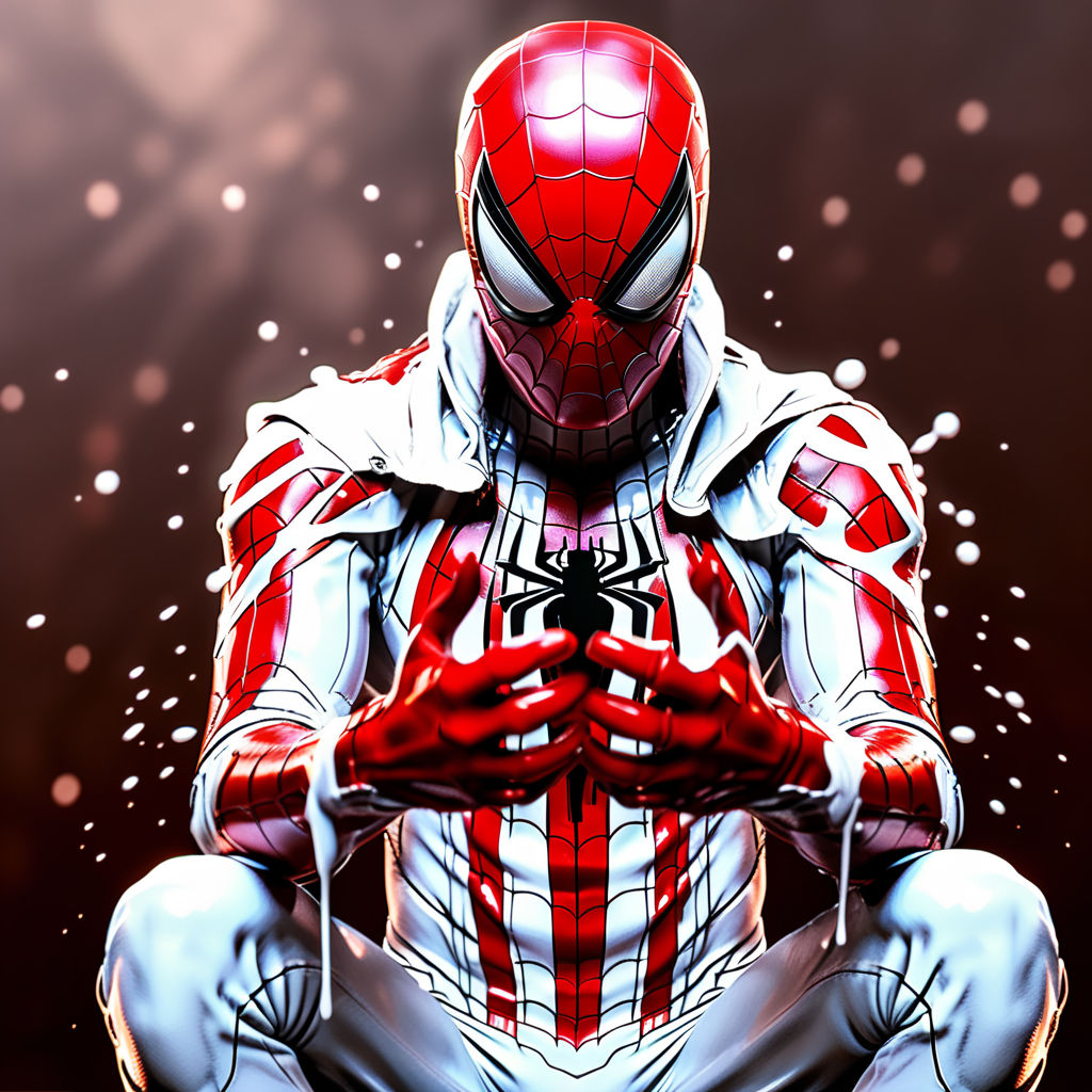 White and red spiderman with and O logo