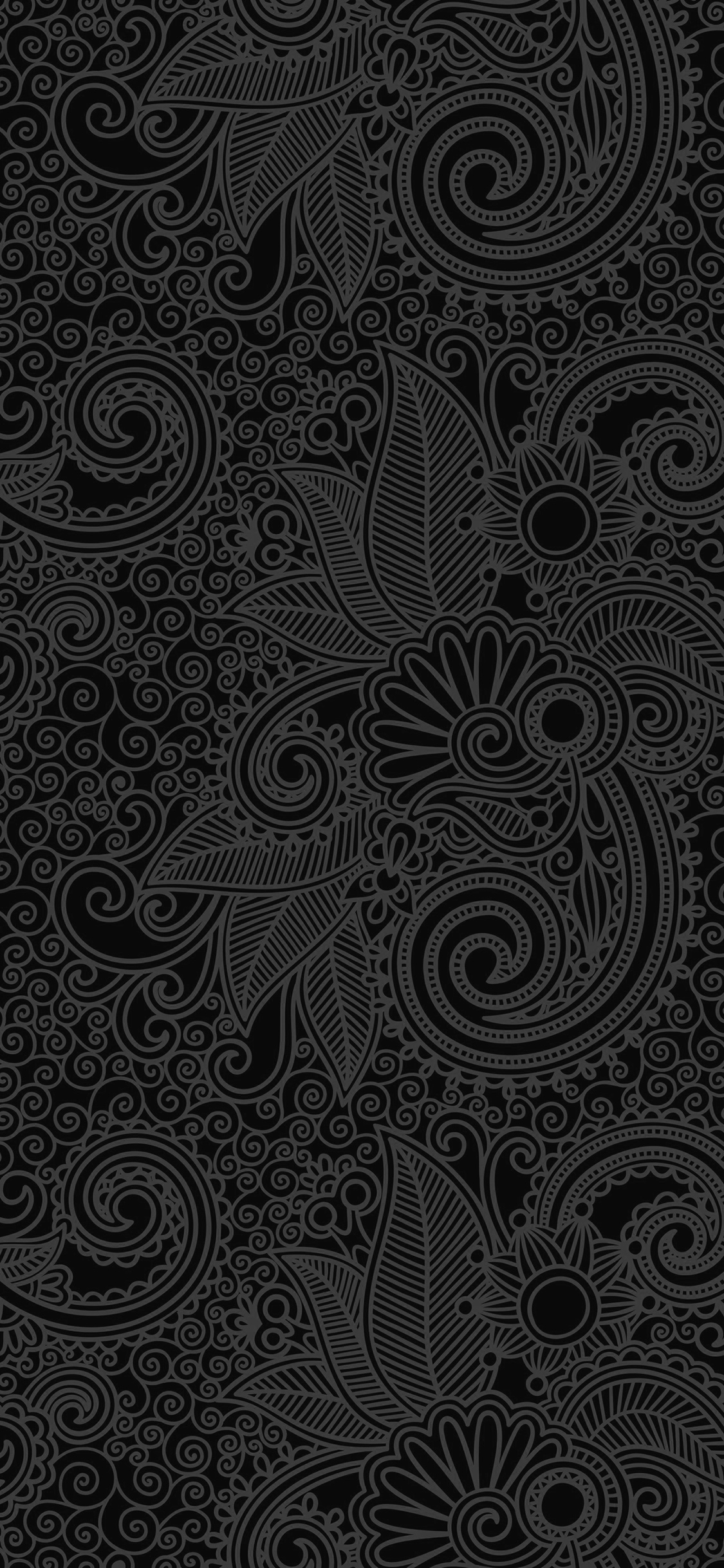 Flower Line Dark Bw Pattern Wallpaper