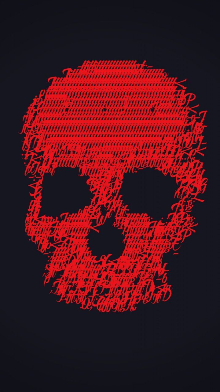 Skull, glitch art, minimal, dark red