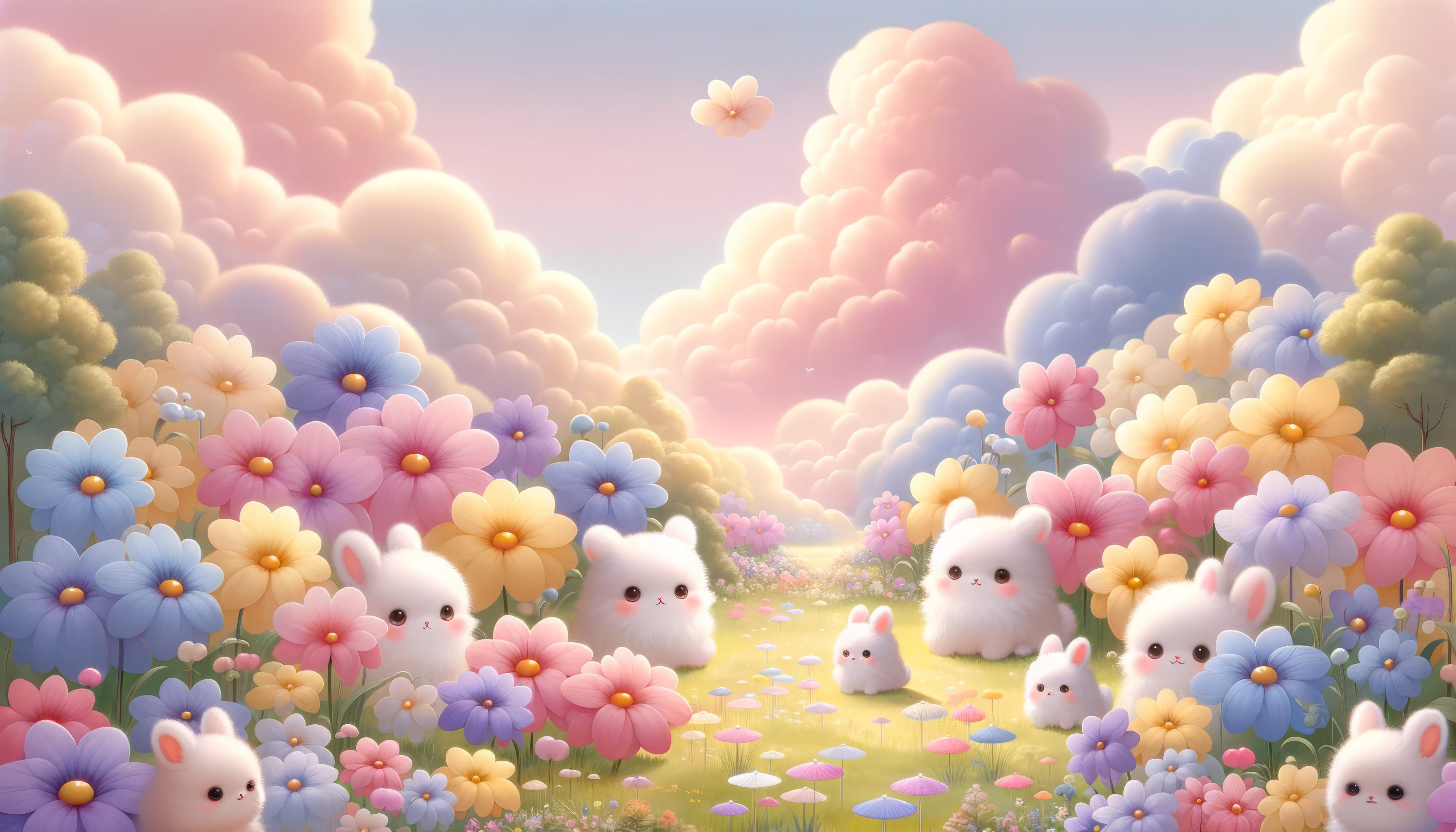 Cute Aesthetic Bunny & Flower Fantasy