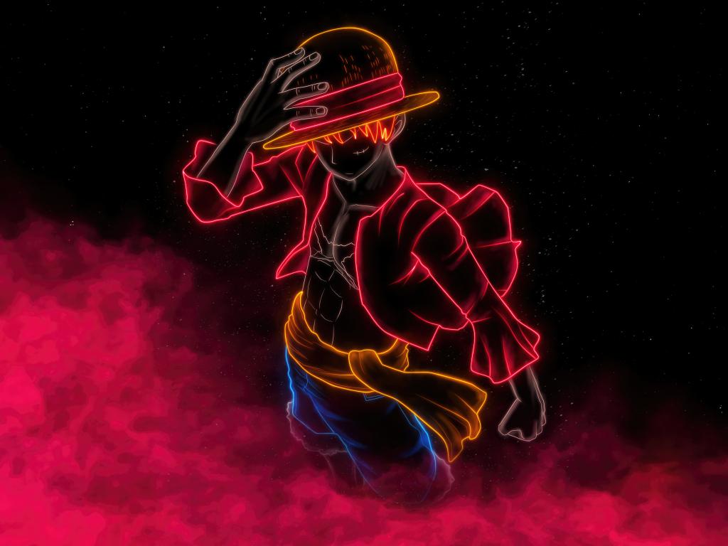 monkey d. luffy, neon line art