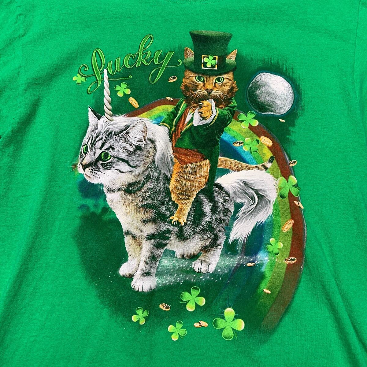 St Patricks Day Lucky Cat Shirt Adult
