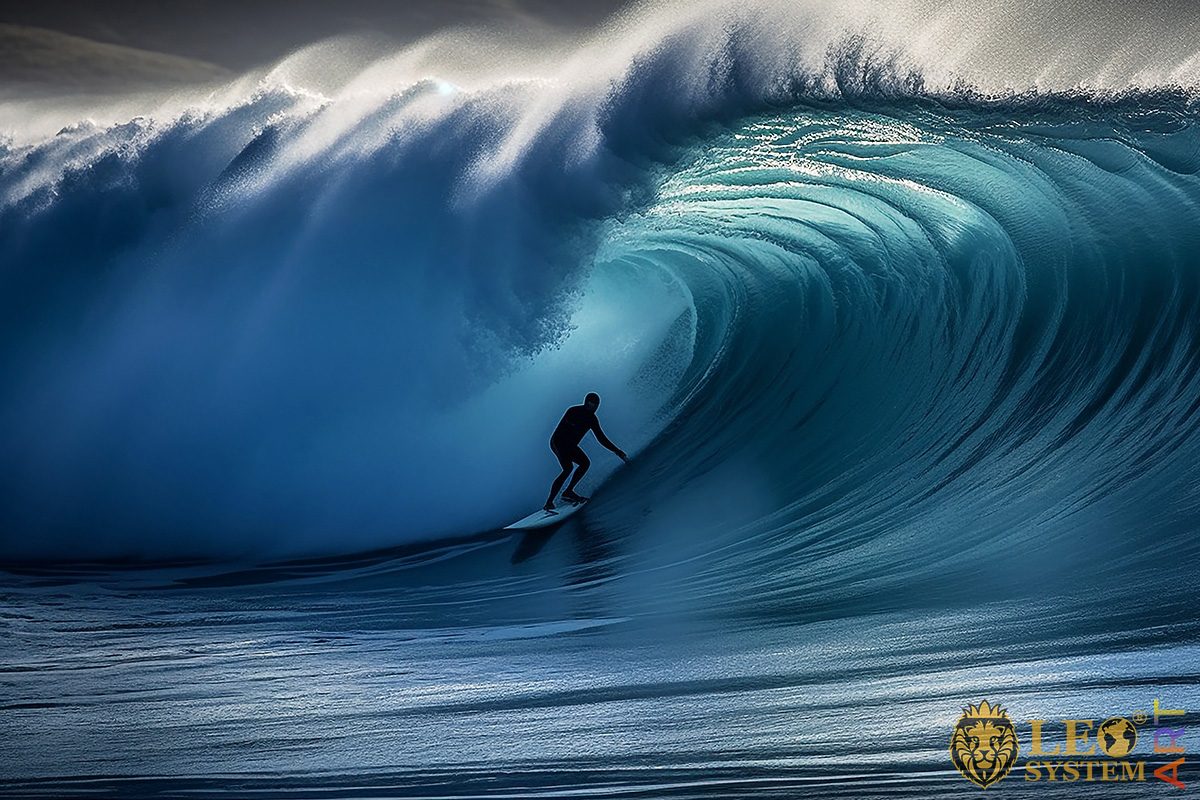Surfers on Big Waves