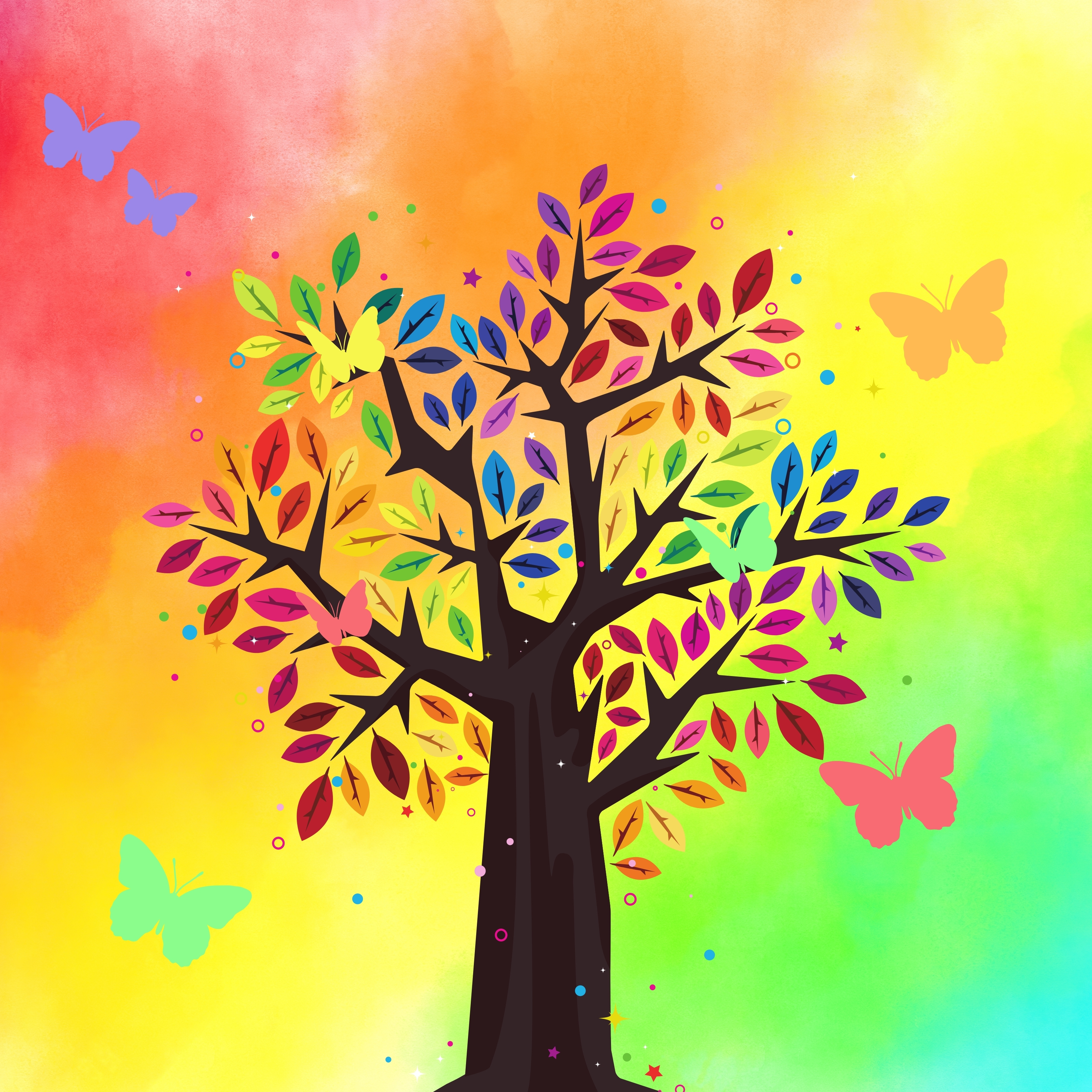 Tree Rainbow Colorful Butterfly iPad