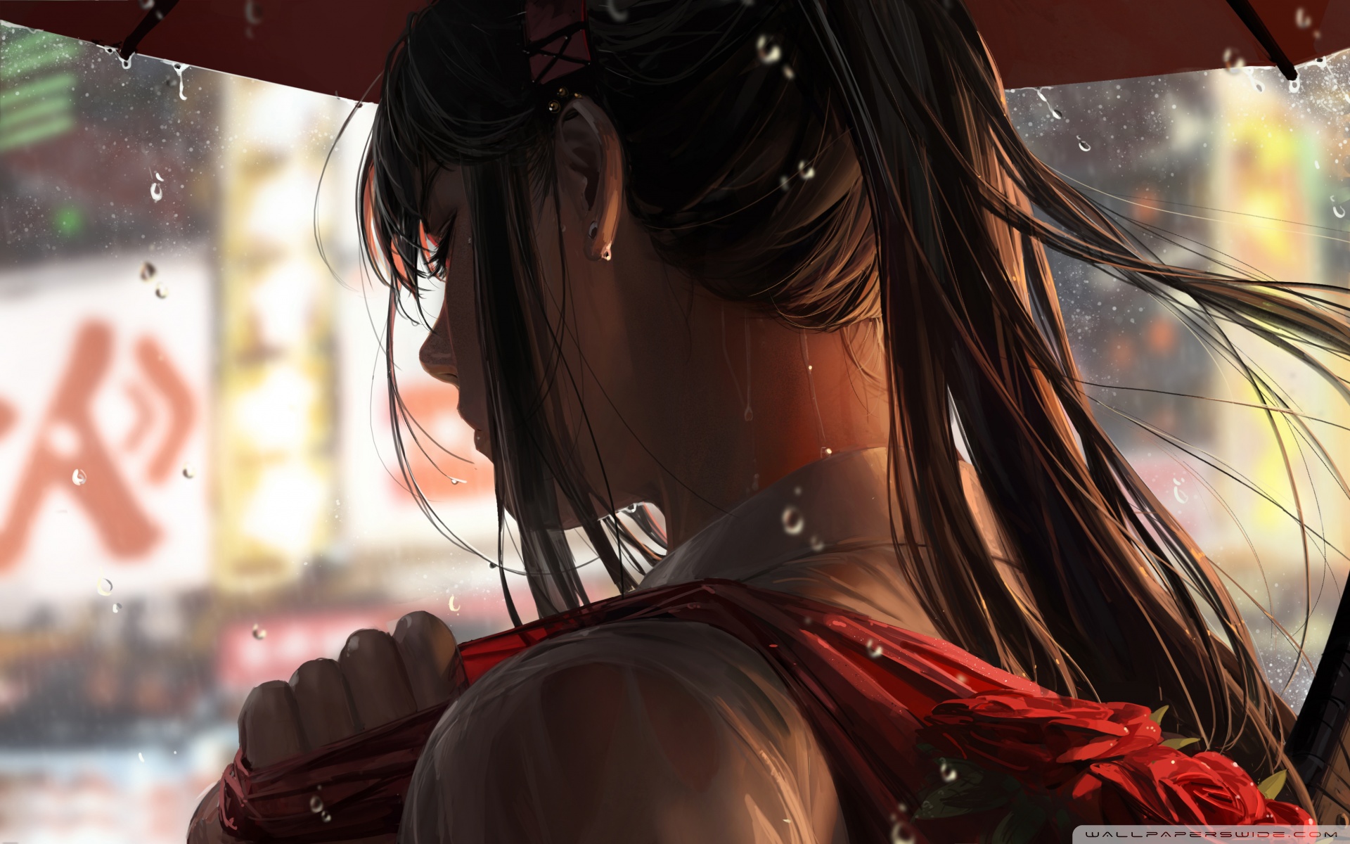 Through The Rain Anime Girl Walk Ultra