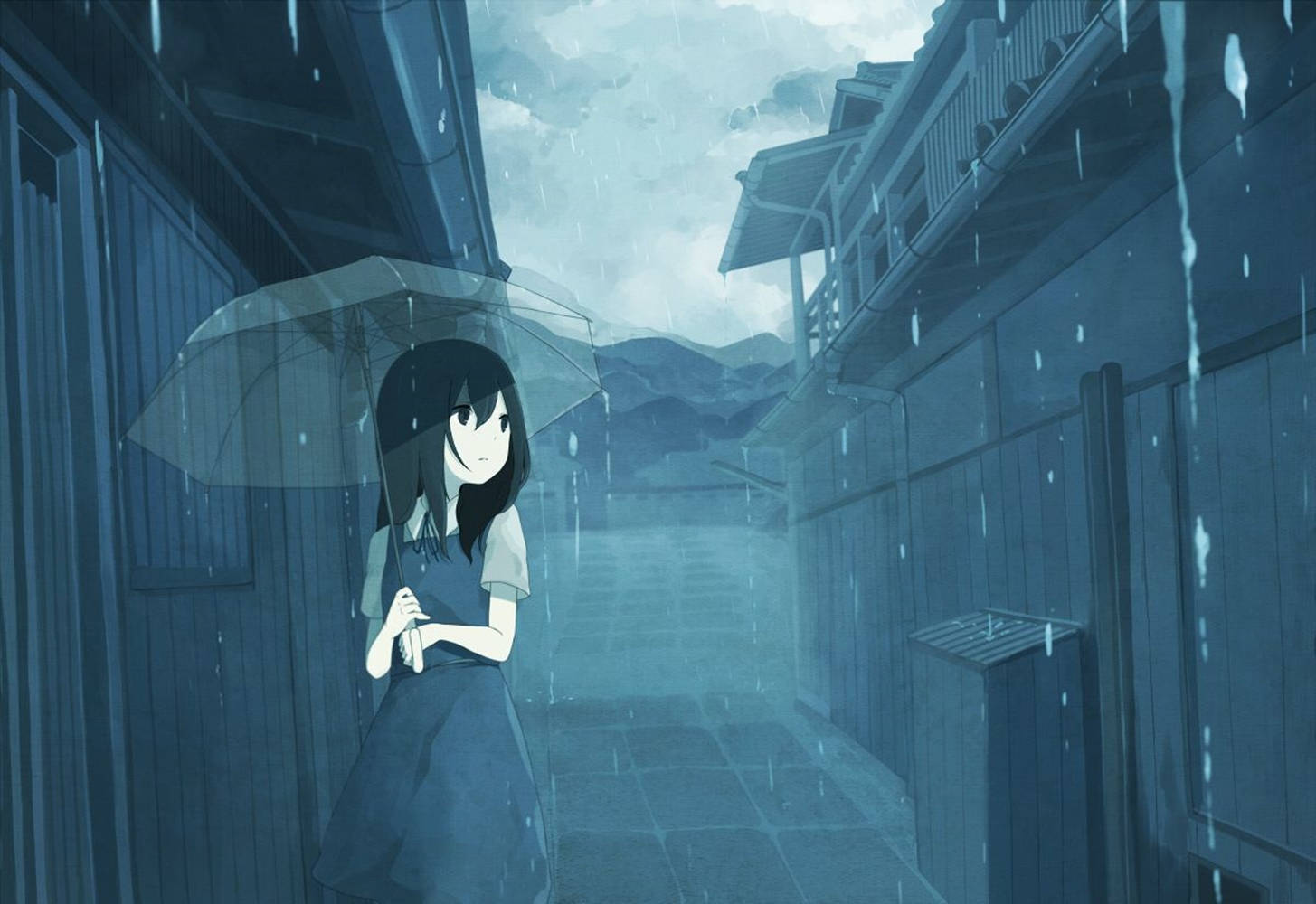 Anime Girl Sad Alone With Umbrella