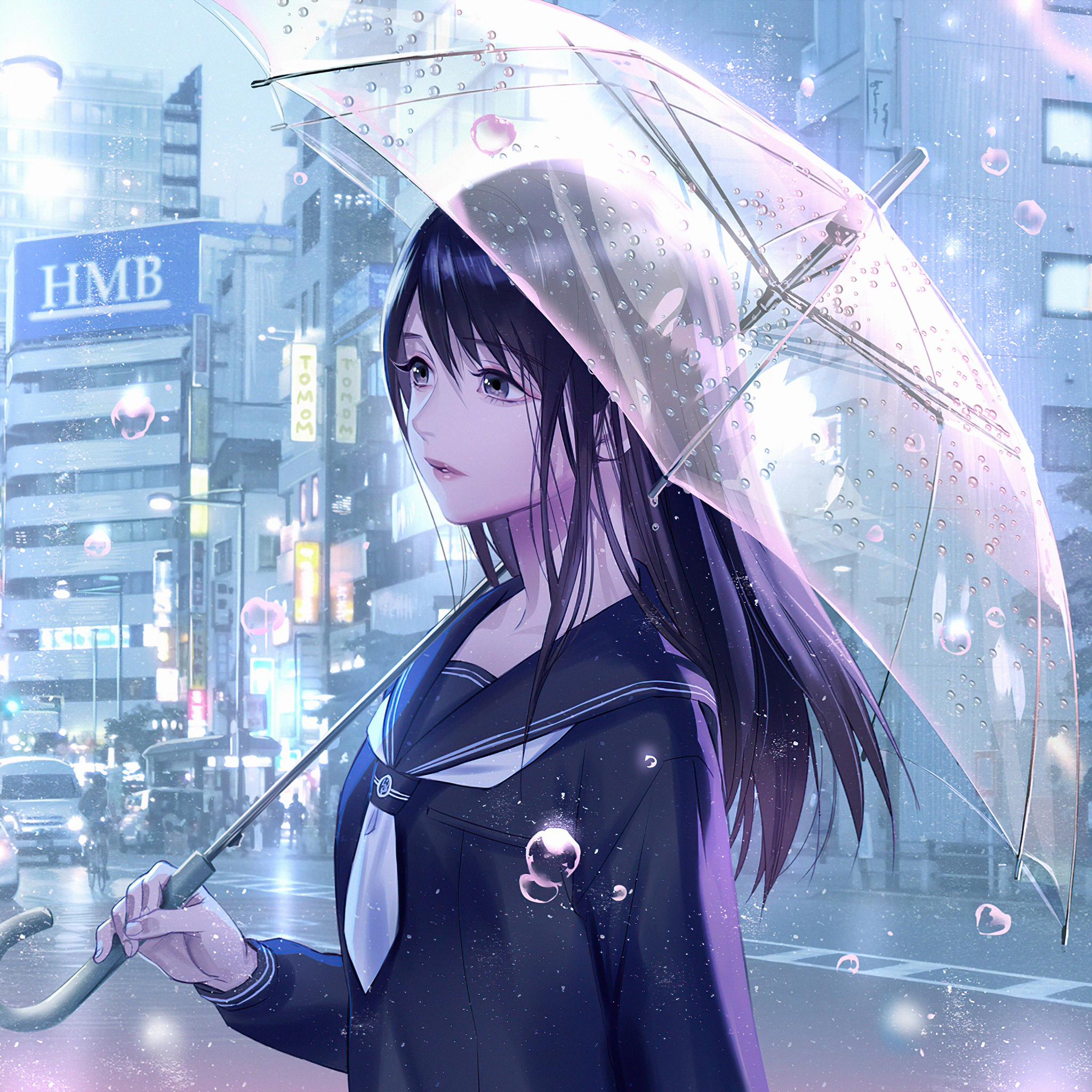 Anime Girl Rain Water Drops