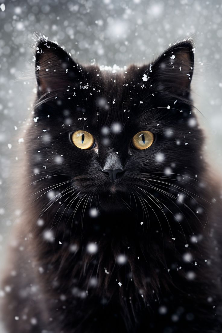 Cute Black Cat in the Snow
