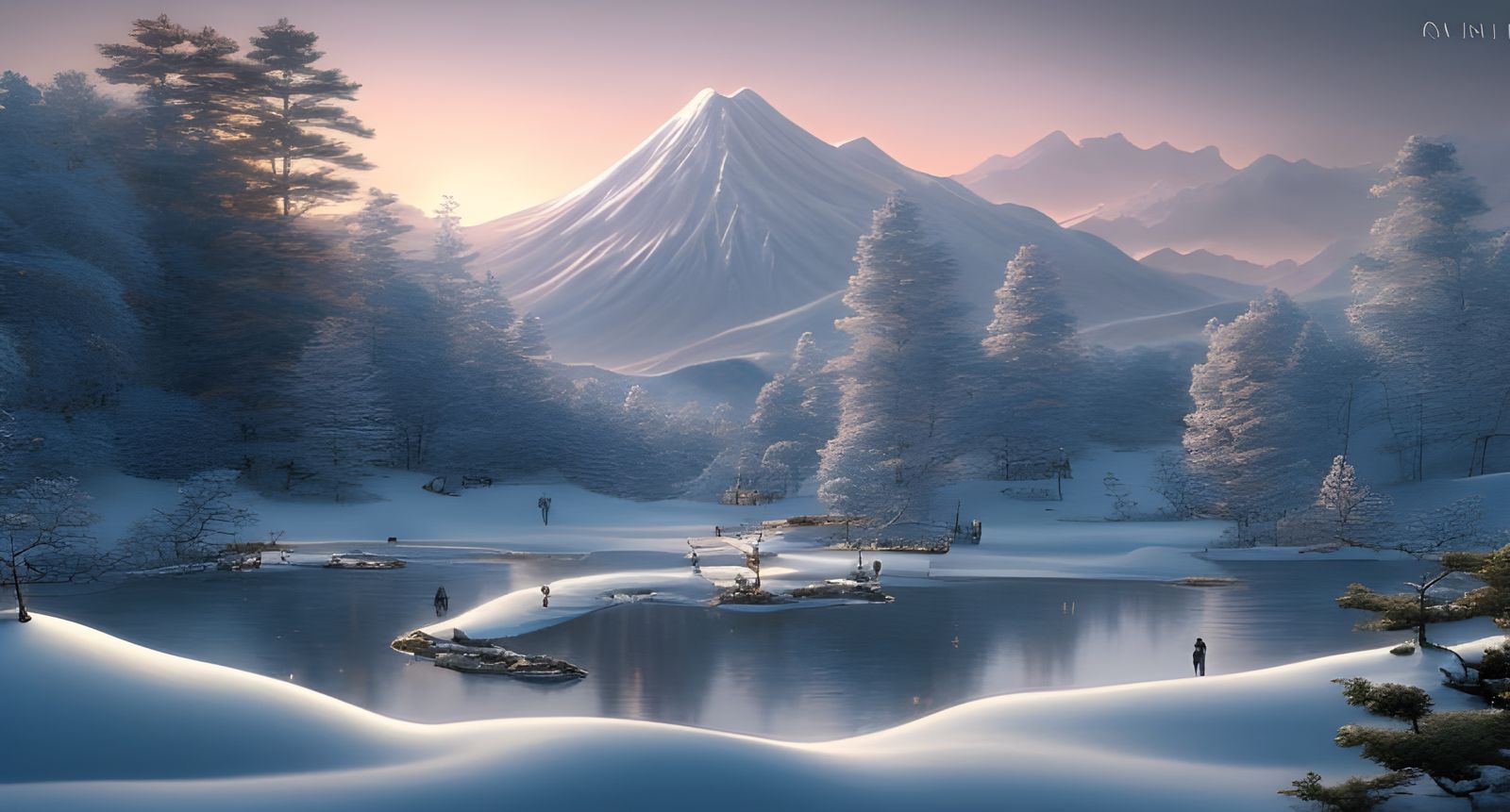 Japanese Mountain Winter Landscape at